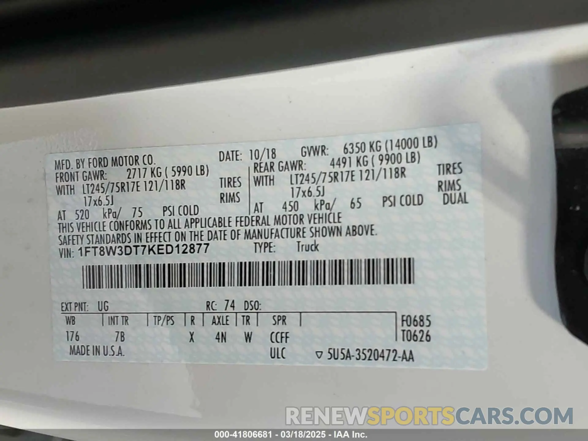 8 Photograph of a damaged car 1FT8W3DT7KED12877 FORD F-350 2019