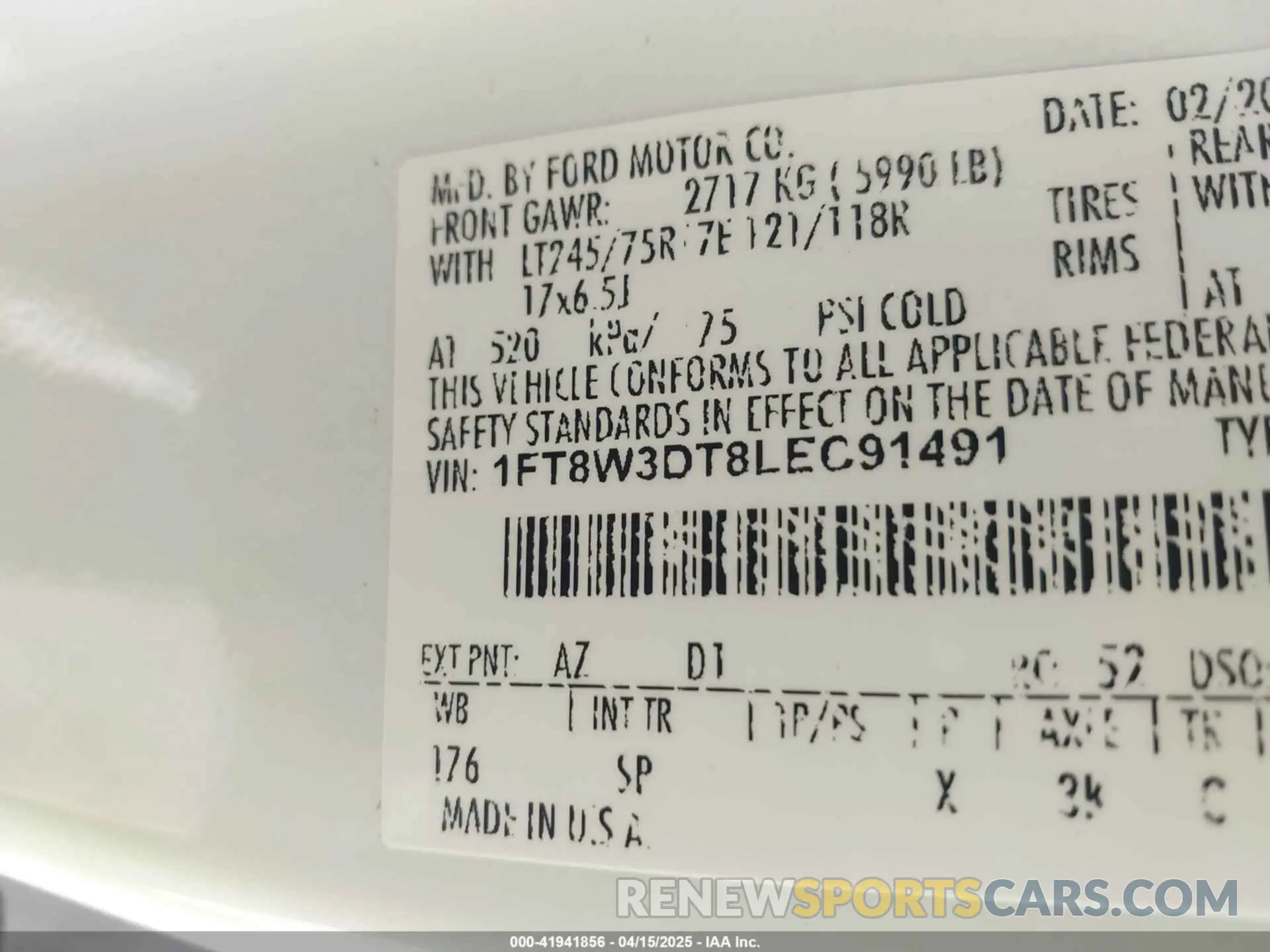 8 Photograph of a damaged car 1FT8W3DT8LEC91491 FORD F-350 2020