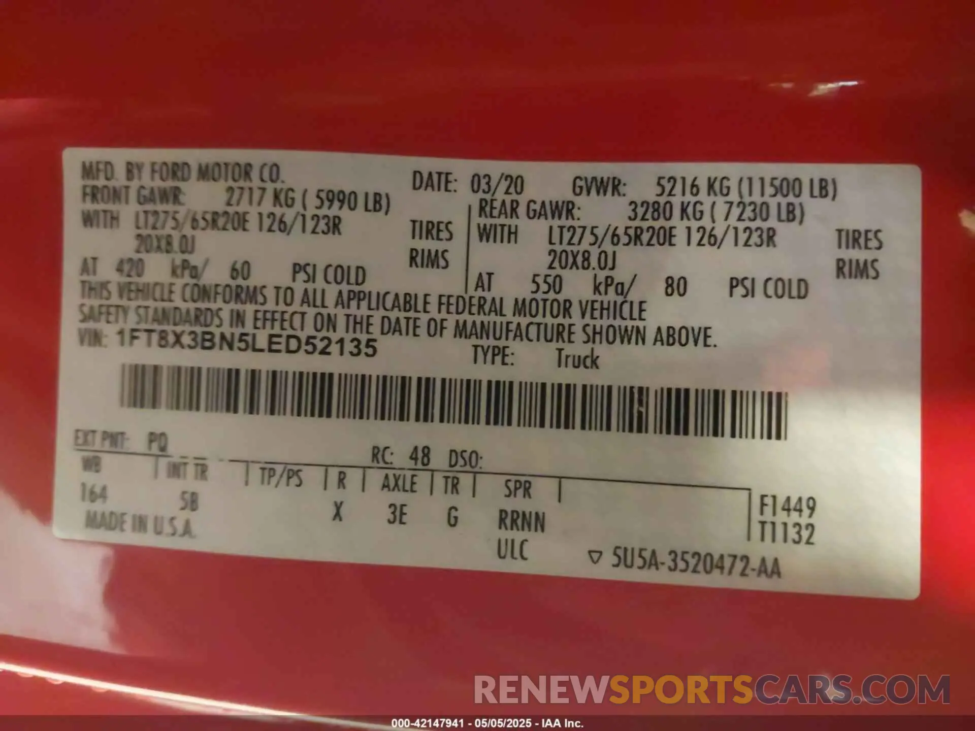 9 Photograph of a damaged car 1FT8X3BN5LED52135 FORD F-350 2020