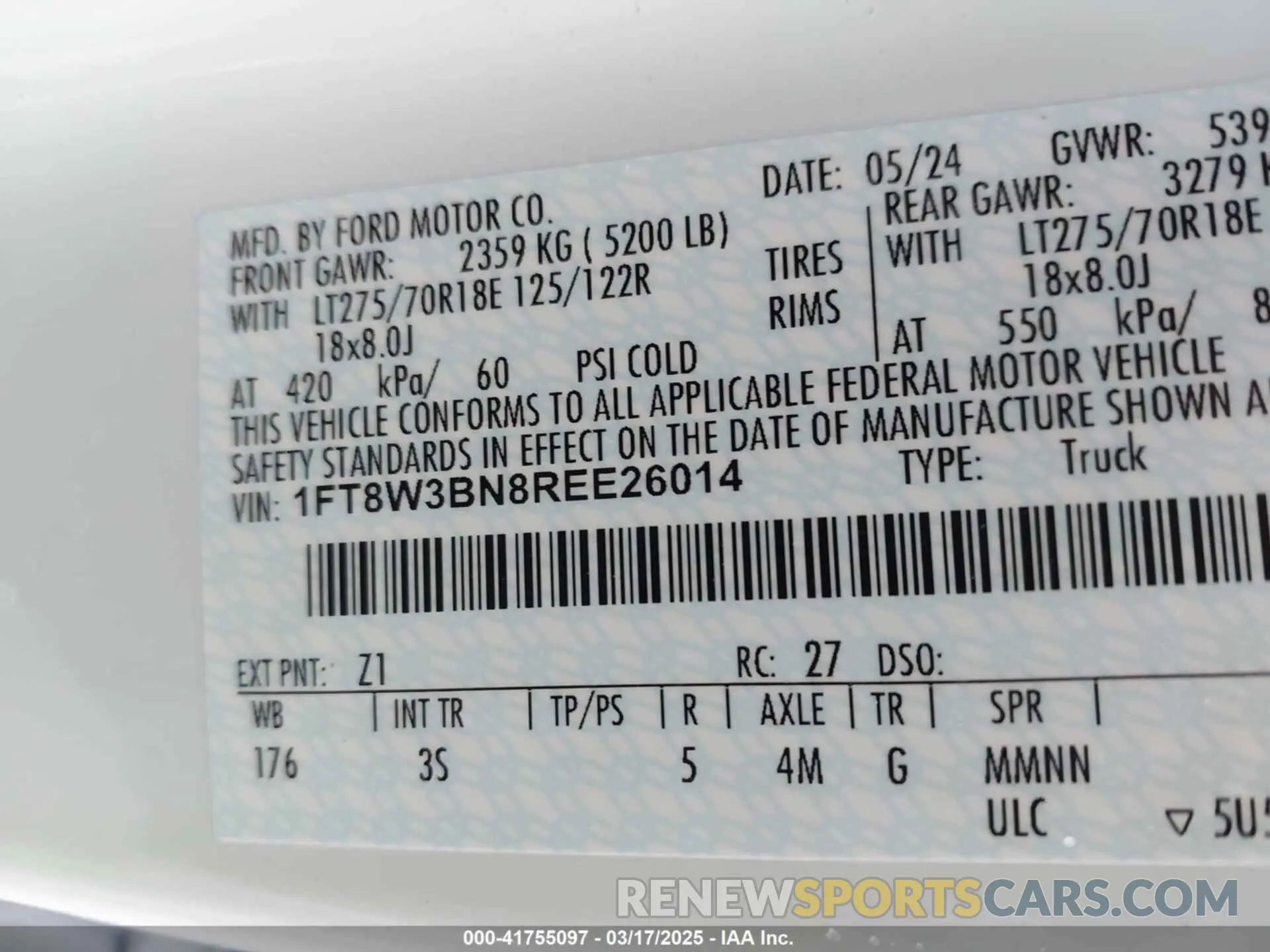 8 Photograph of a damaged car 1FT8W3BN8REE26014 FORD F-350 2024