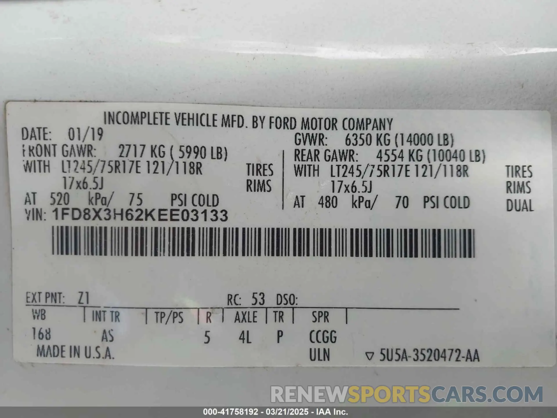 8 Photograph of a damaged car 1FD8X3H62KEE03133 FORD F-350 CHASSIS 2019