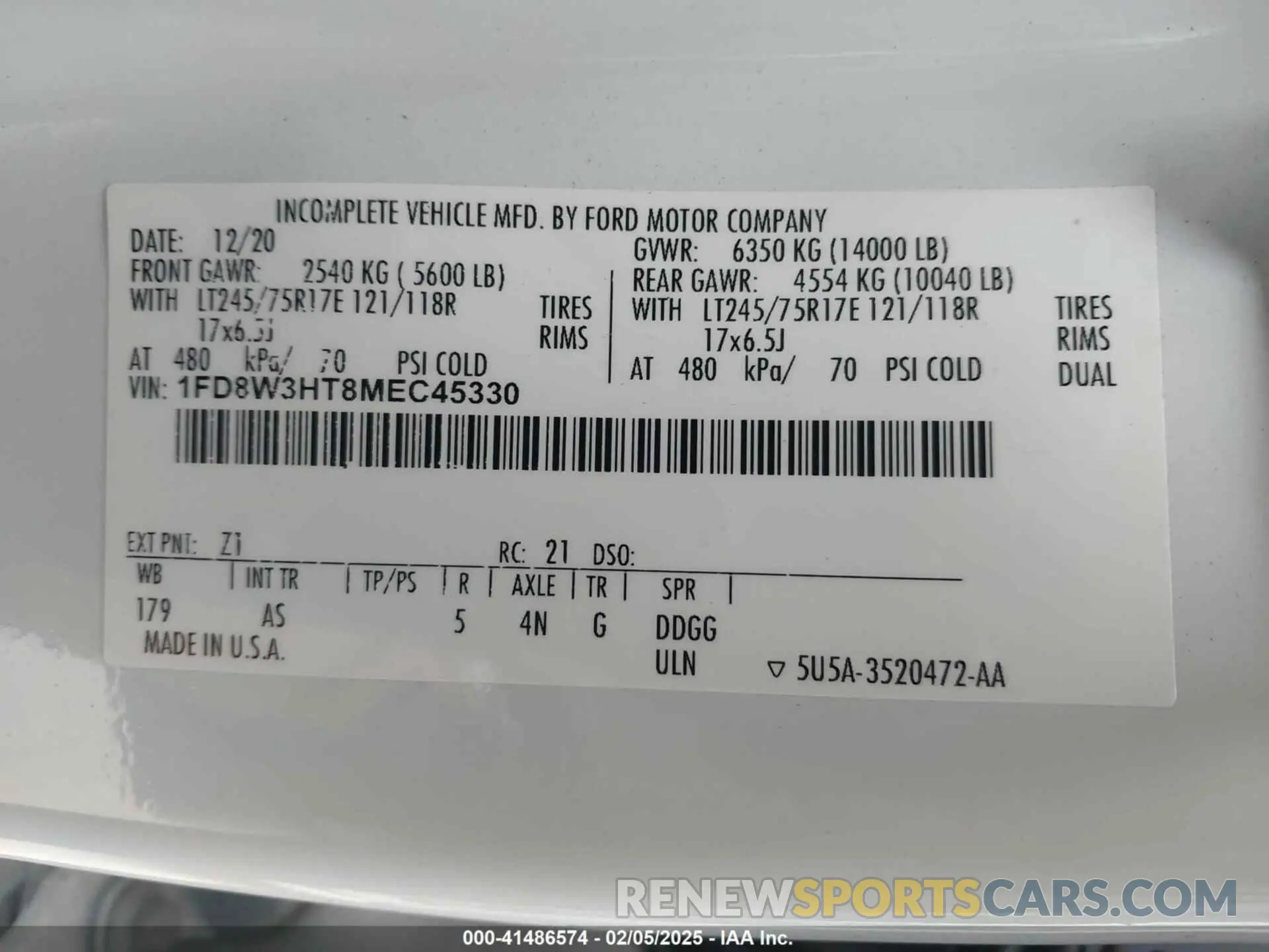 8 Photograph of a damaged car 1FD8W3HT8MEC45330 FORD F-350 CHASSIS 2021