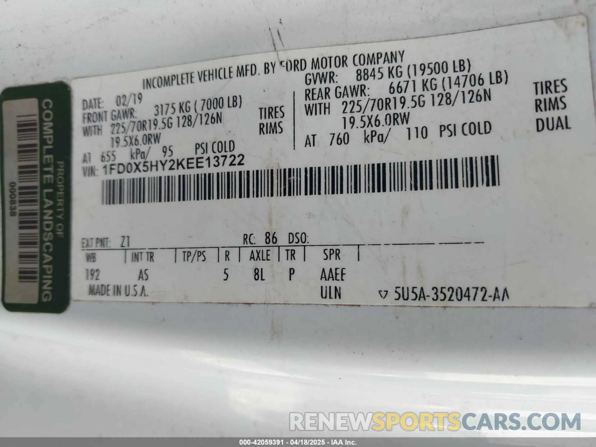 8 Photograph of a damaged car 1FD0X5HY2KEE13722 FORD F-550 CHASSIS 2019