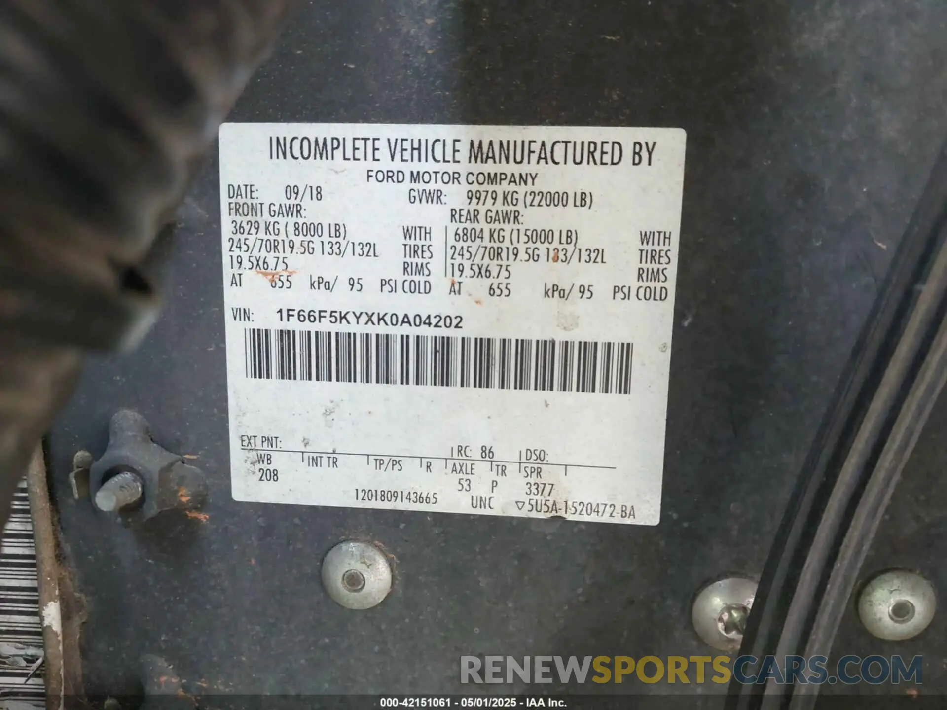 8 Photograph of a damaged car 1F66F5KYXK0A04202 FORD F-59 COMMERCIAL STRIPPED 2019