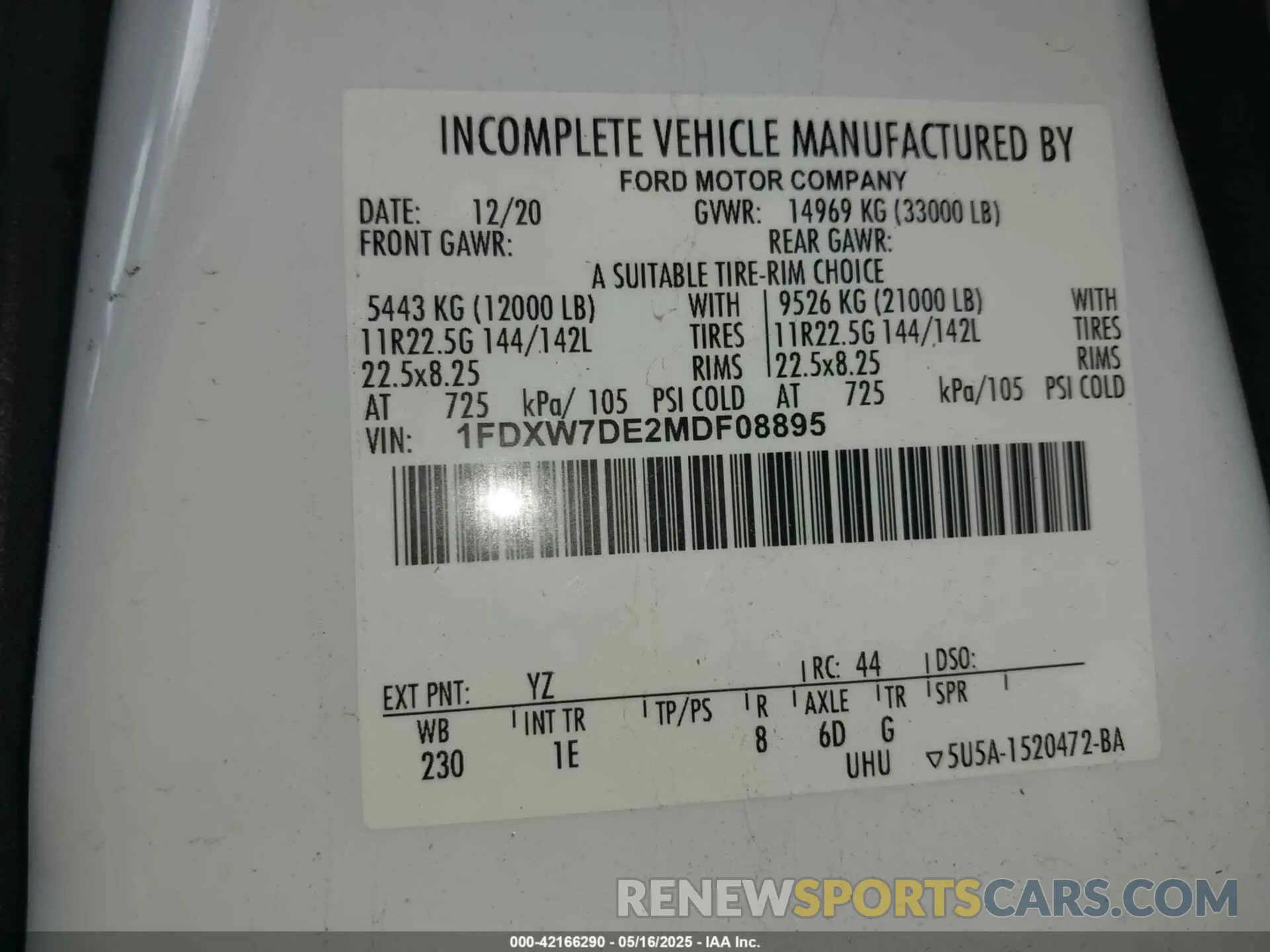 8 Photograph of a damaged car 1FDXW7DE2MDF08895 FORD F-750 DIESEL 2021