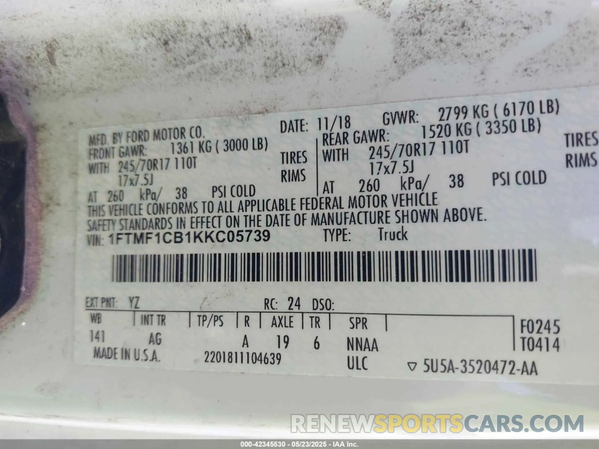 9 Photograph of a damaged car 1FTMF1CD1KKCO5739 FORD F15 2019