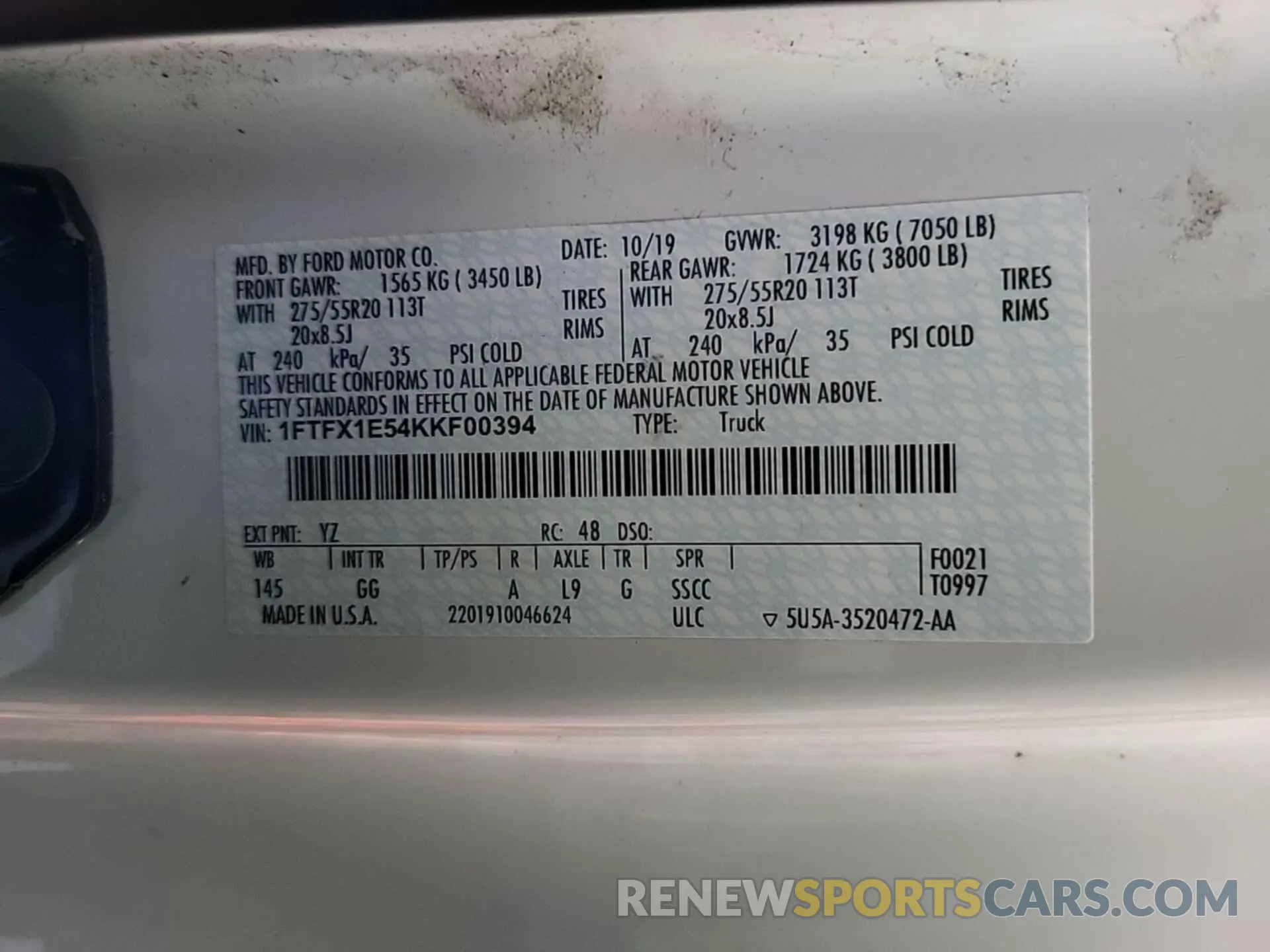 19 Photograph of a damaged car 1FTEX1E54KKF00394 FORD F150 2019