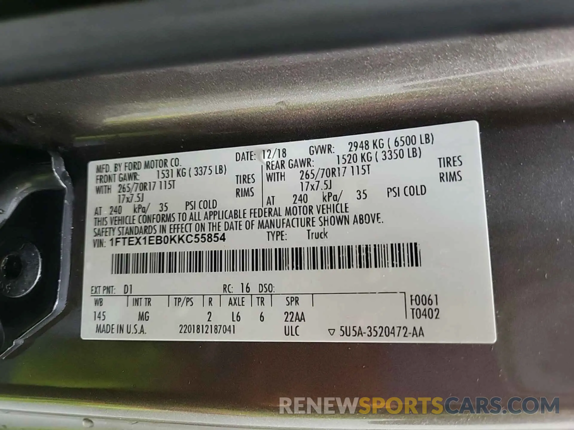 11 Photograph of a damaged car 1FTEX1EB0KKC55854 FORD F150 2019