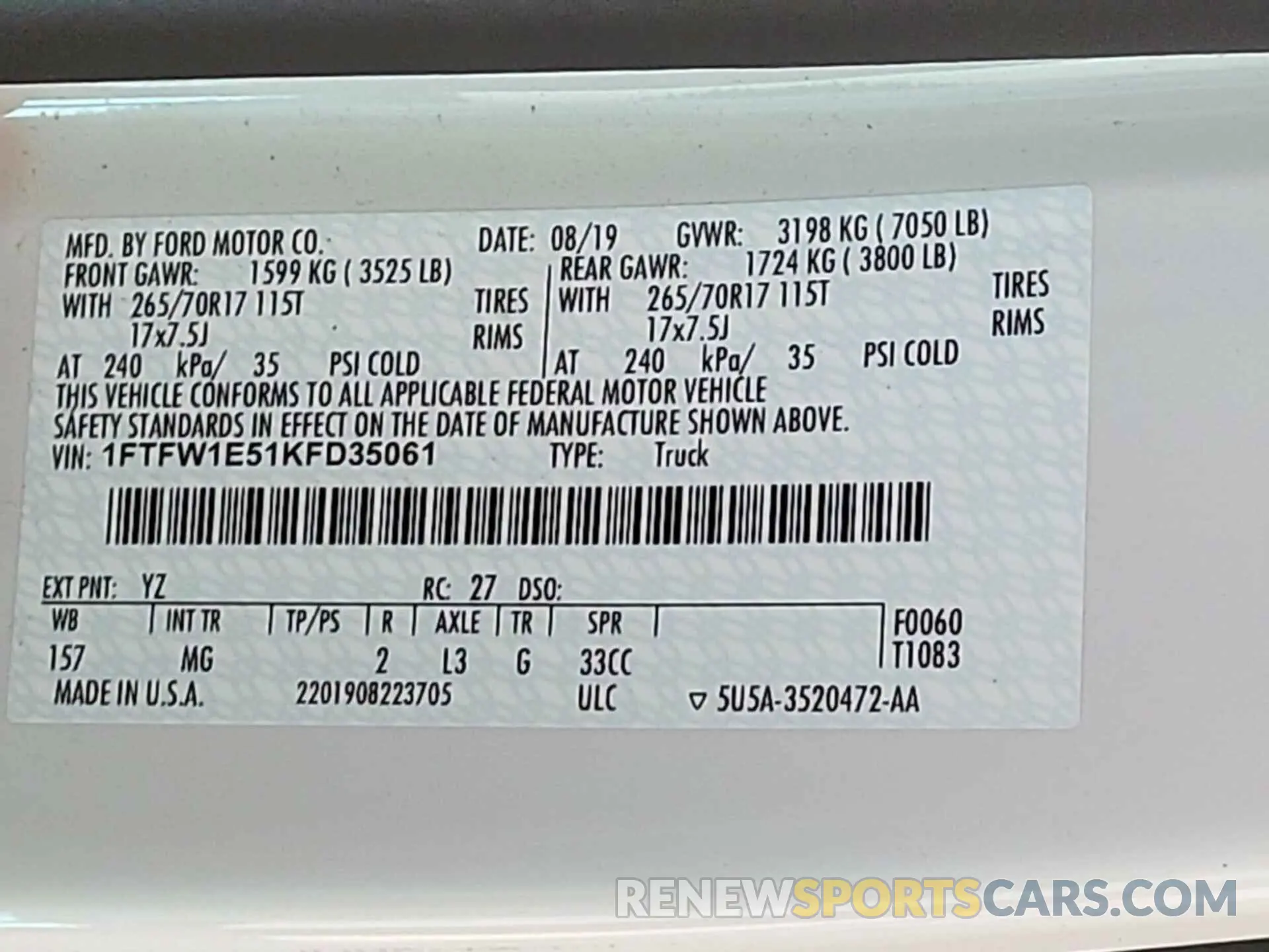 15 Photograph of a damaged car 1FTFW1E51KFD35061 FORD F150 2019