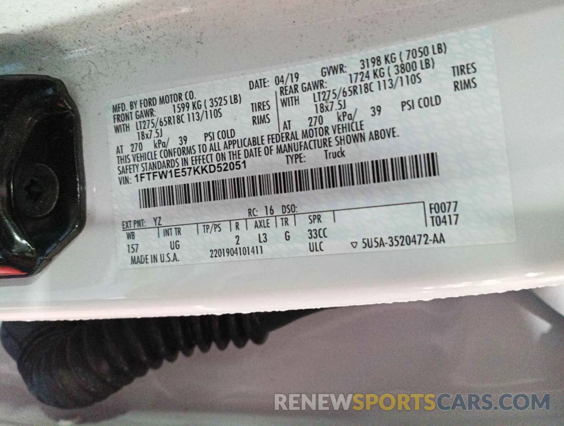 17 Photograph of a damaged car 1FTFW1E57KKD52051 FORD F150 2019