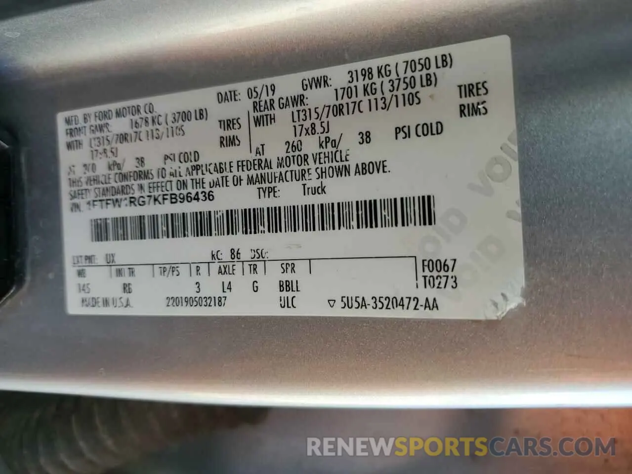 12 Photograph of a damaged car 1FTFW1RG7KFB96436 FORD F150 2019