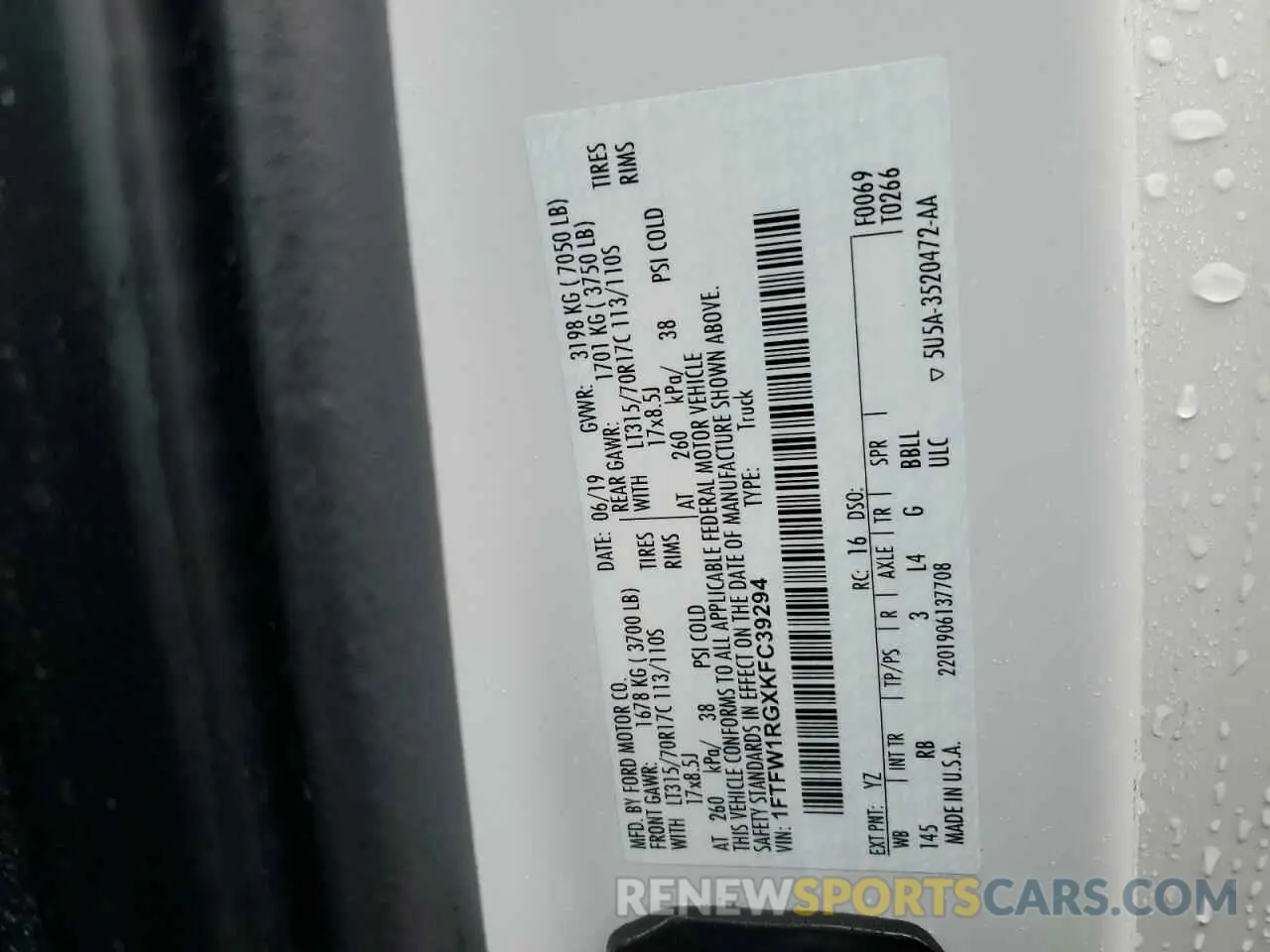 12 Photograph of a damaged car 1FTFW1RGXKFC39294 FORD F150 2019