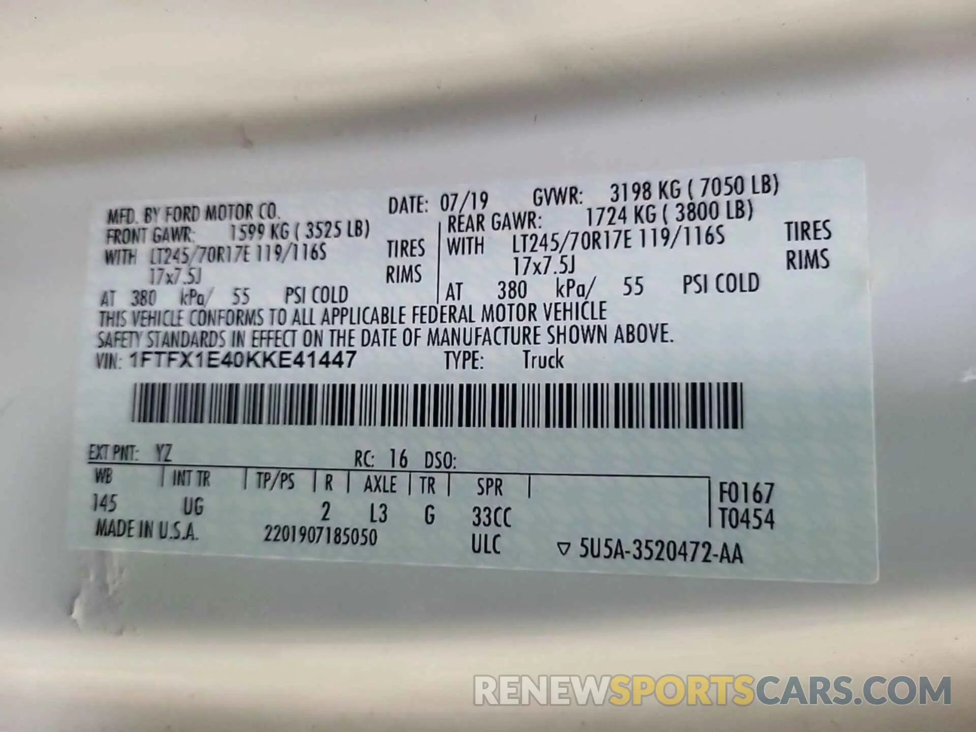 25 Photograph of a damaged car 1FTFX1E40KKE41447 FORD F150 2019