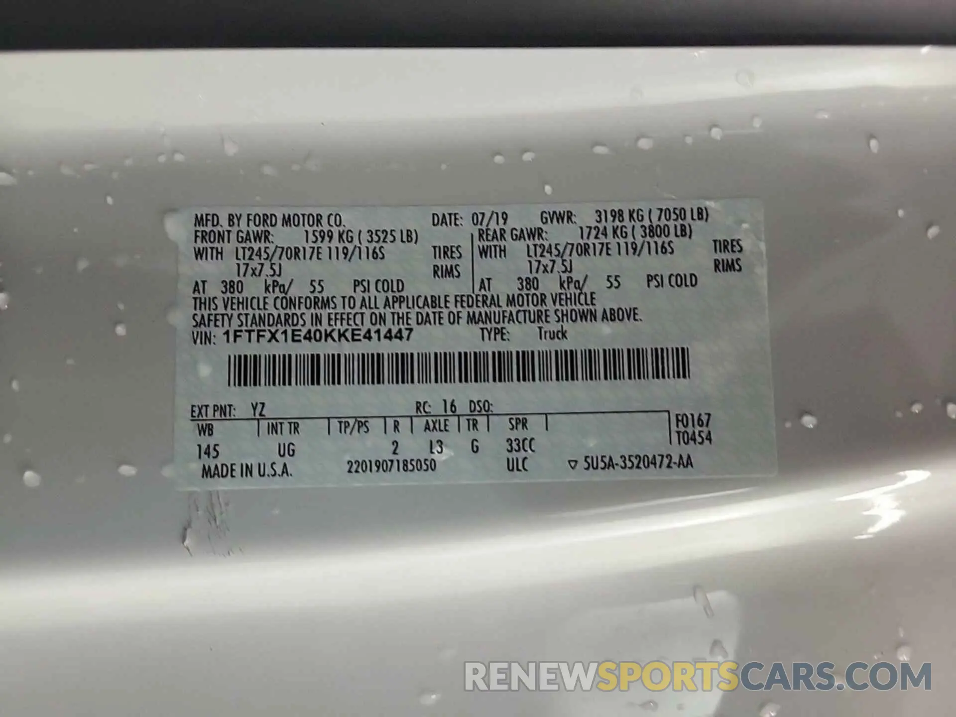 37 Photograph of a damaged car 1FTFX1E40KKE41447 FORD F150 2019