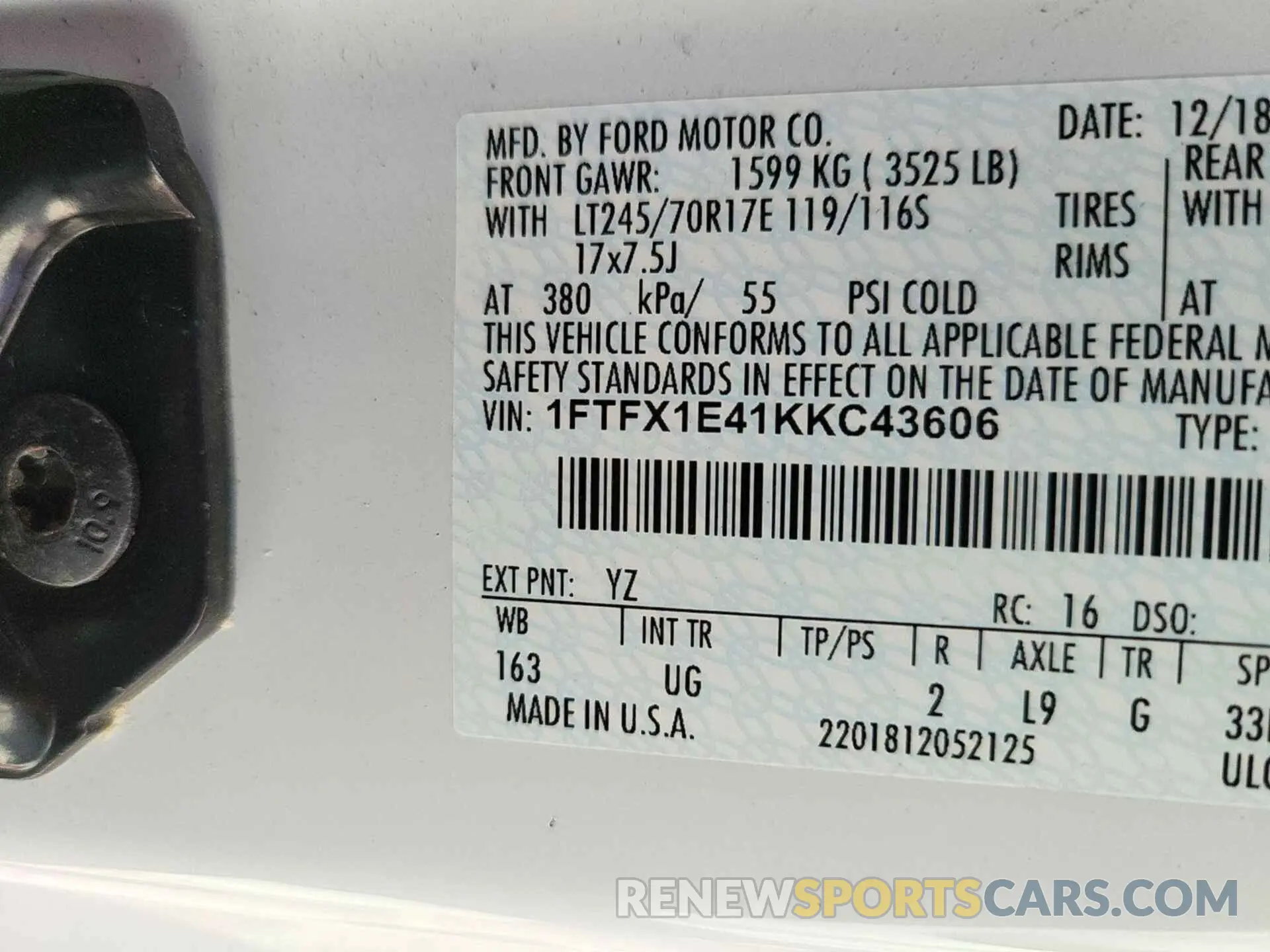 5 Photograph of a damaged car 1FTFX1E41KKC43606 FORD F150 2019