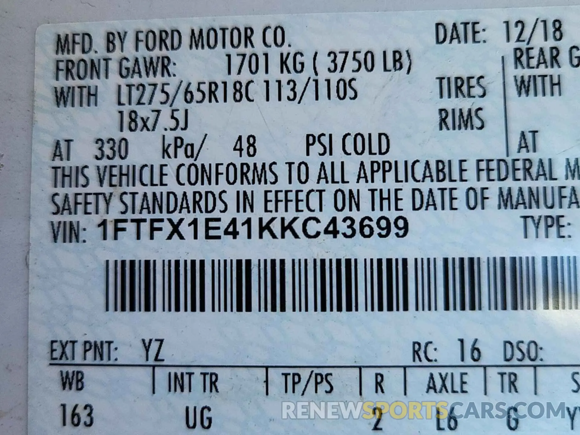 21 Photograph of a damaged car 1FTFX1E41KKC43699 FORD F150 2019