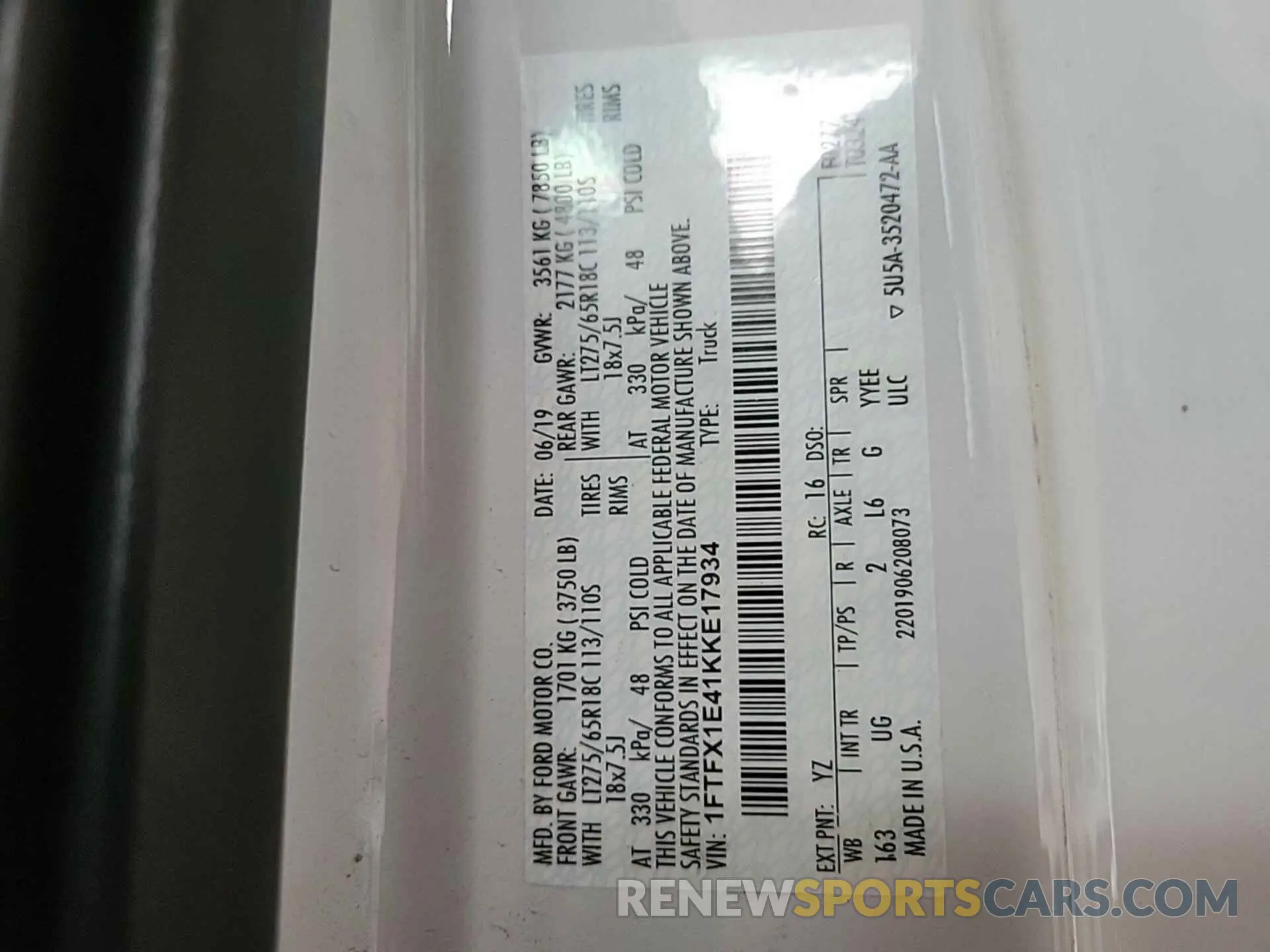 15 Photograph of a damaged car 1FTFX1E41KKE17934 FORD F150 2019