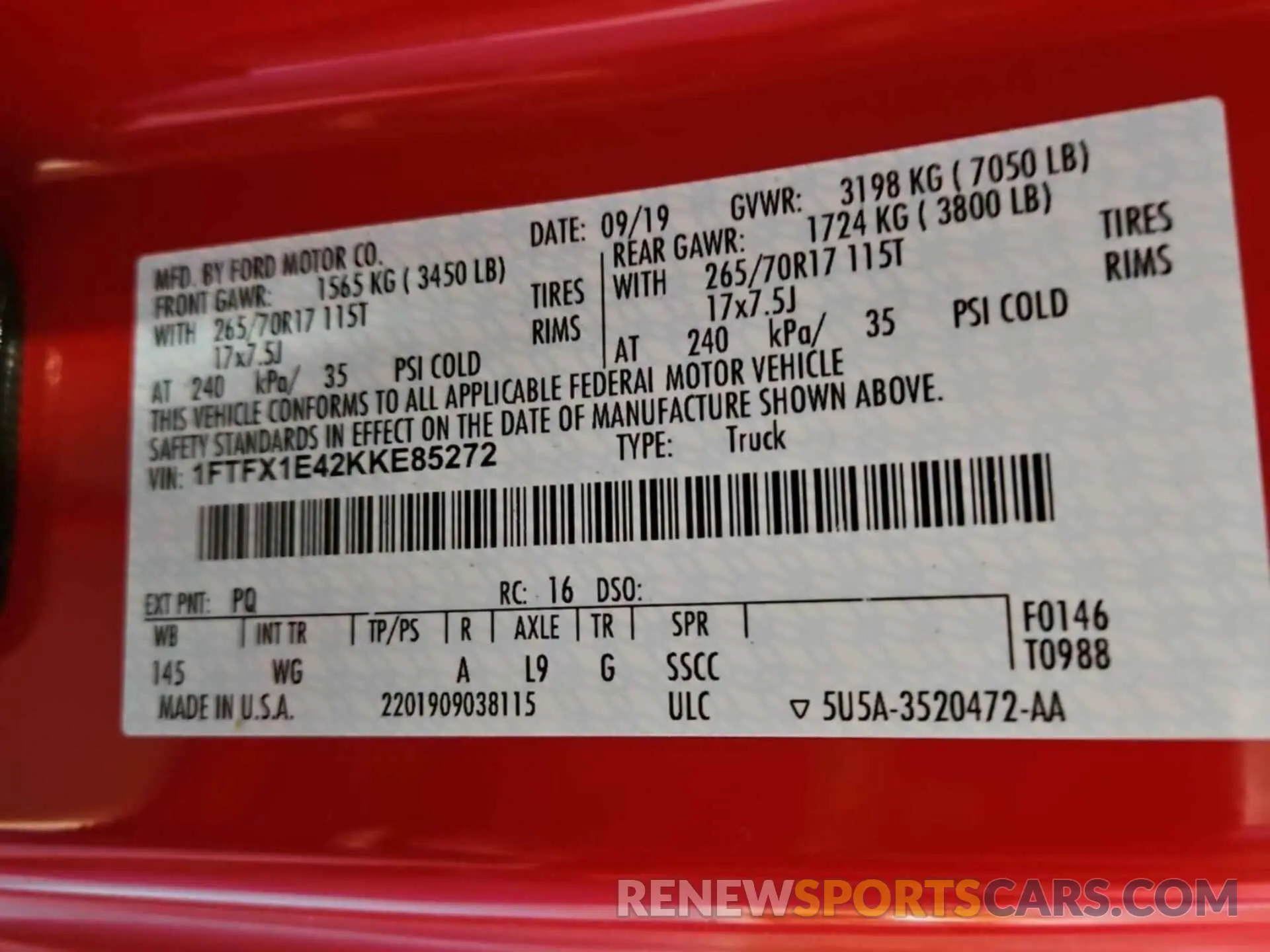 26 Photograph of a damaged car 1FTFX1E42KKE85272 FORD F150 2019