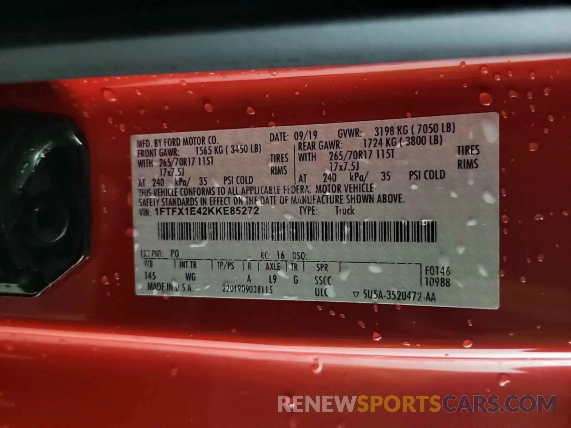 3 Photograph of a damaged car 1FTFX1E42KKE85272 FORD F150 2019