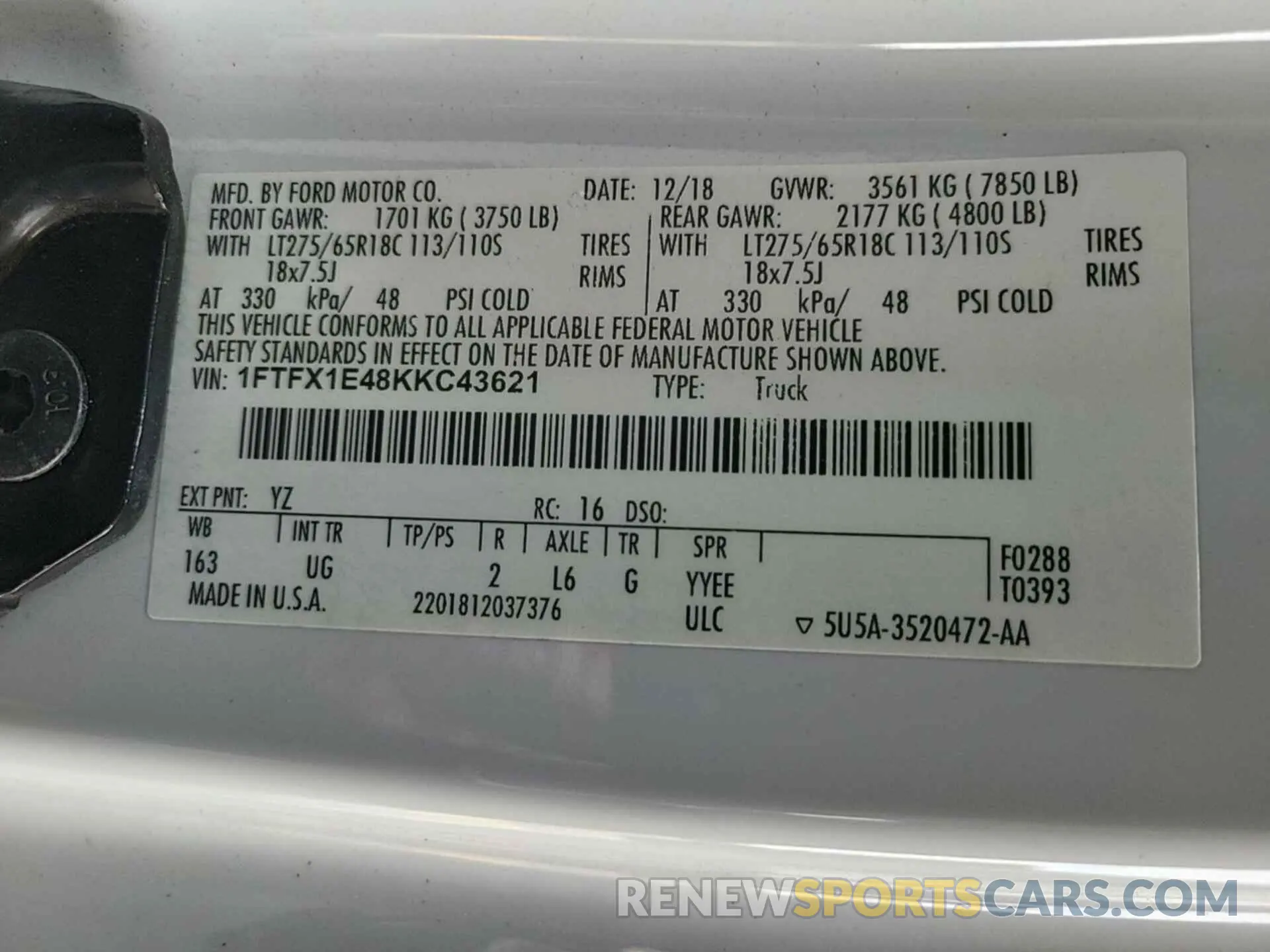 30 Photograph of a damaged car 1FTFX1E48KKC43621 FORD F150 2019