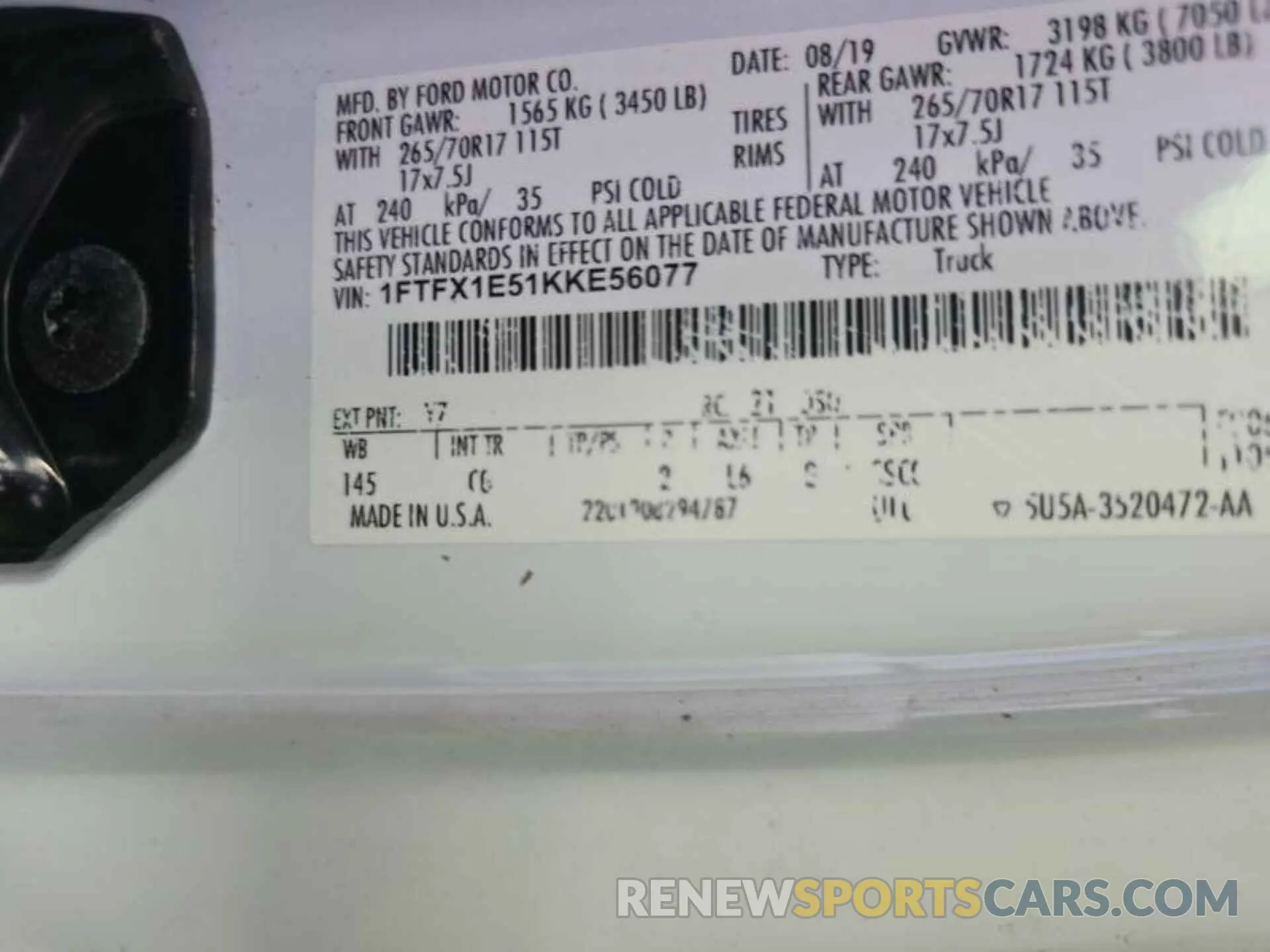 8 Photograph of a damaged car 1FTFX1E51KKE56077 FORD F150 2019