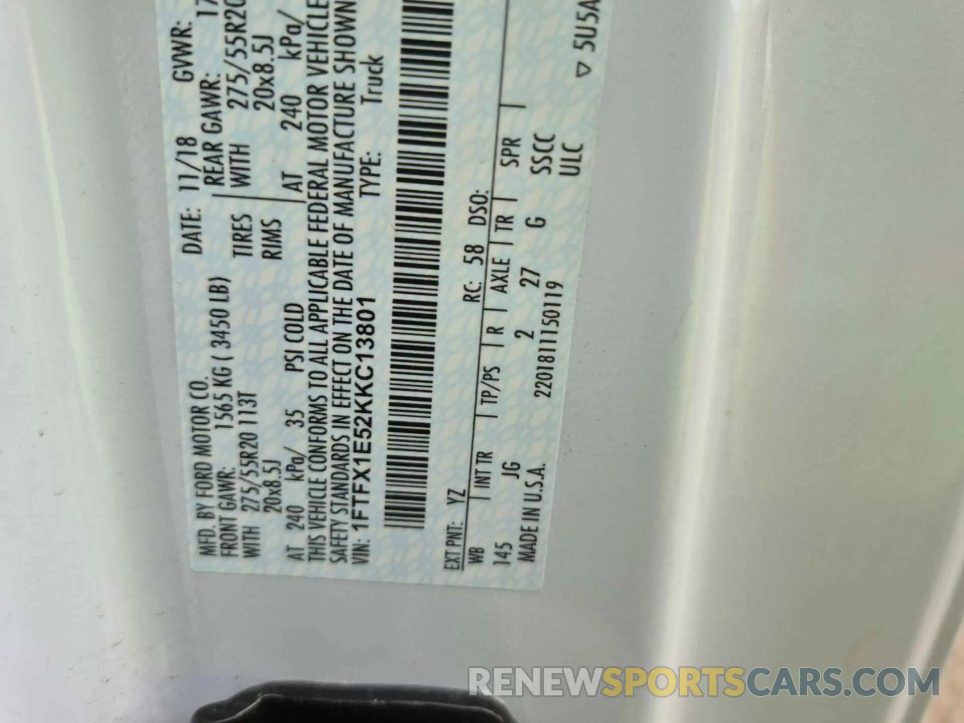 12 Photograph of a damaged car 1FTFX1E52KKC13801 FORD F150 2019