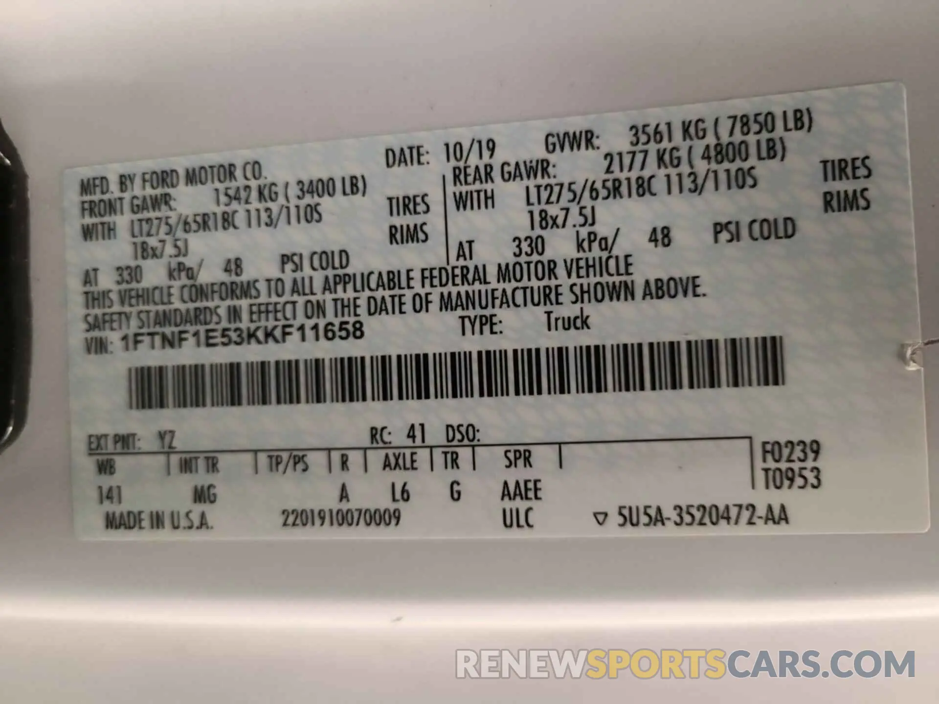 7 Photograph of a damaged car 1FTNF1E53KKF11658 FORD F150 2019