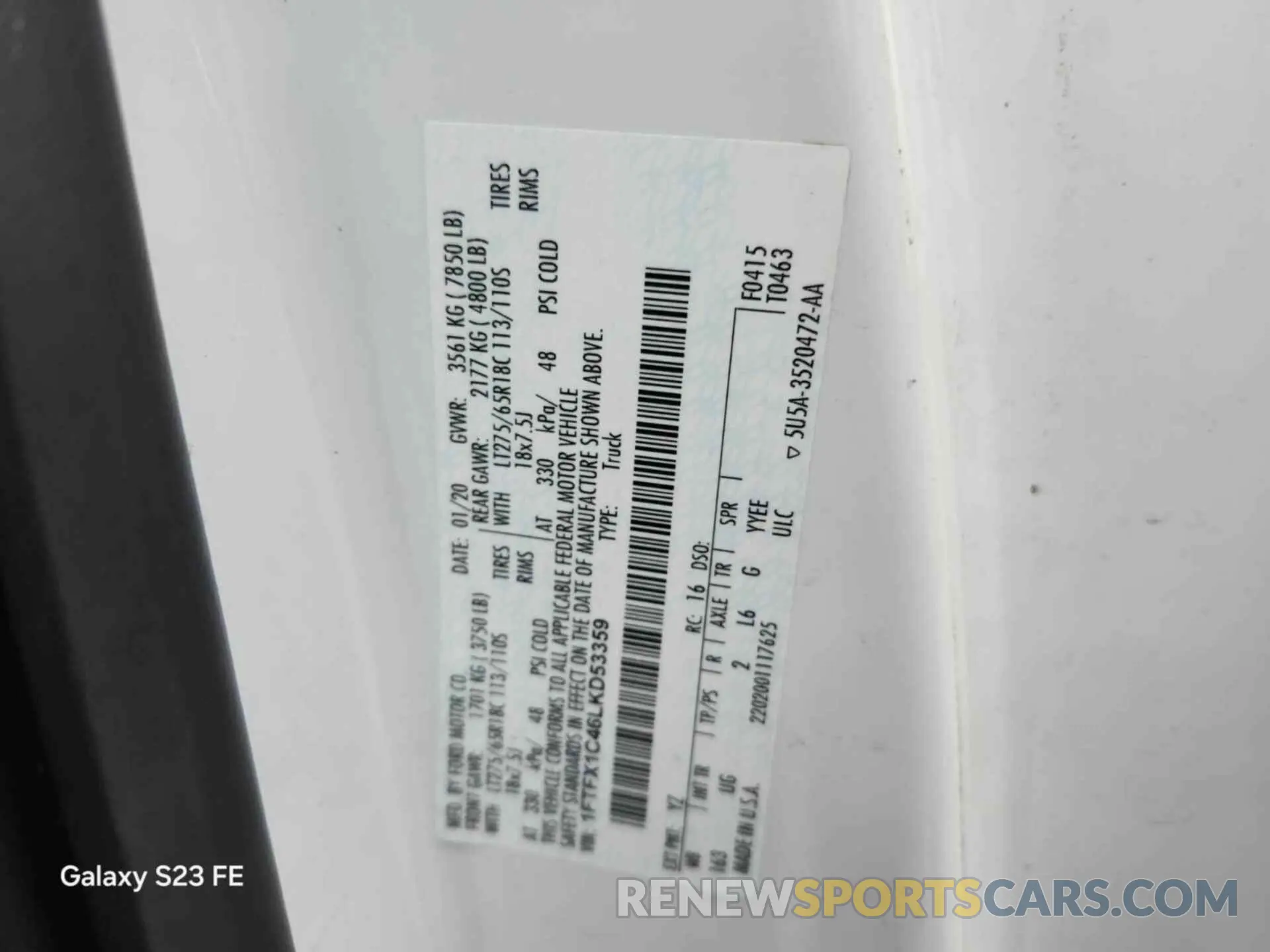9 Photograph of a damaged car 1FTFX1C46LKD53359 FORD F150 2020