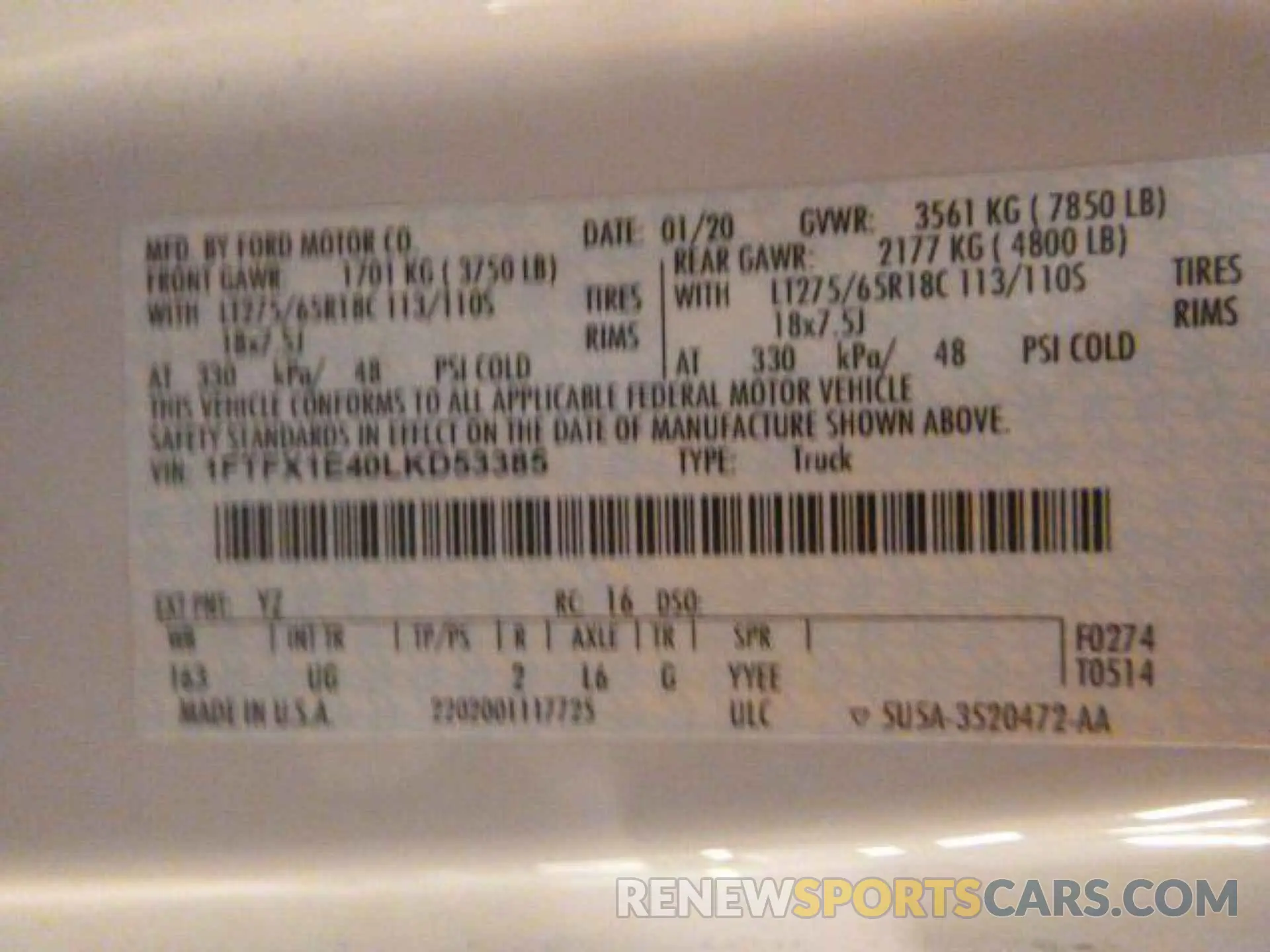 2 Photograph of a damaged car 1FTFX1E40LKD53385 FORD F150 2020