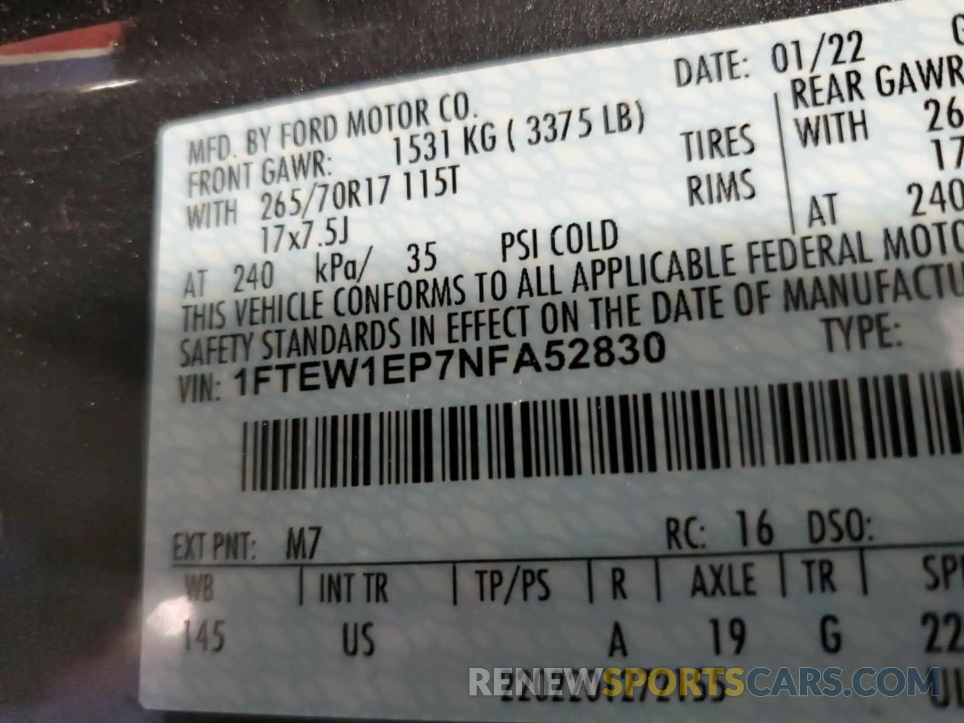 3 Photograph of a damaged car 1FTEW1EP7NFA52830 FORD F150 2022