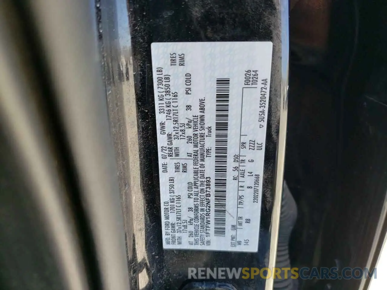12 Photograph of a damaged car 1FTFW1RG2NFB73893 FORD F150 2022