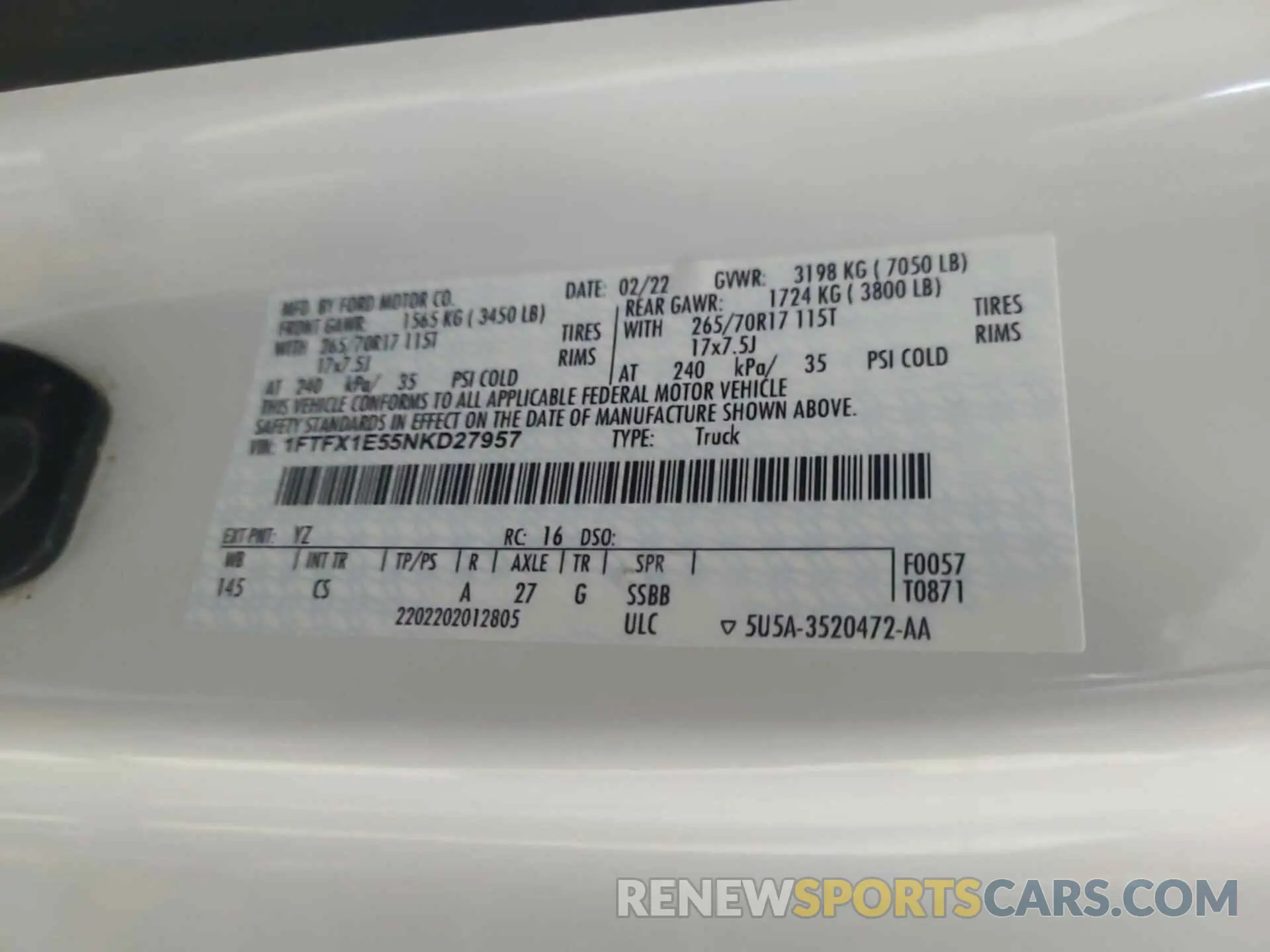 1 Photograph of a damaged car 1FTFX1E55NKD27957 FORD F150 2022