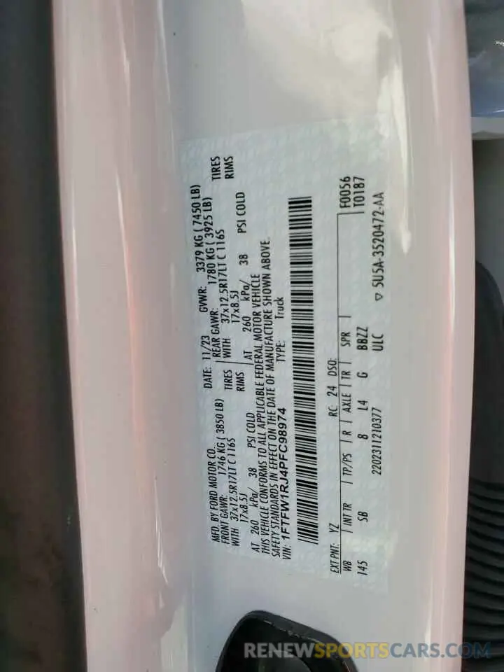 12 Photograph of a damaged car 1FTFW1RJ4PFC98974 FORD F150 2023