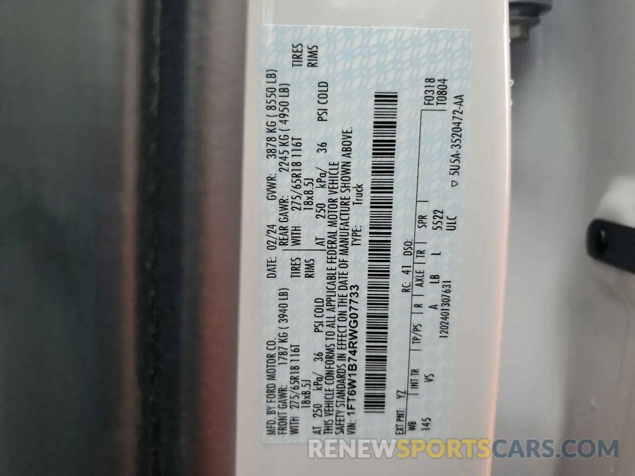 12 Photograph of a damaged car 1FT6W1B74RWG07733 FORD F150 LIGHT 2024