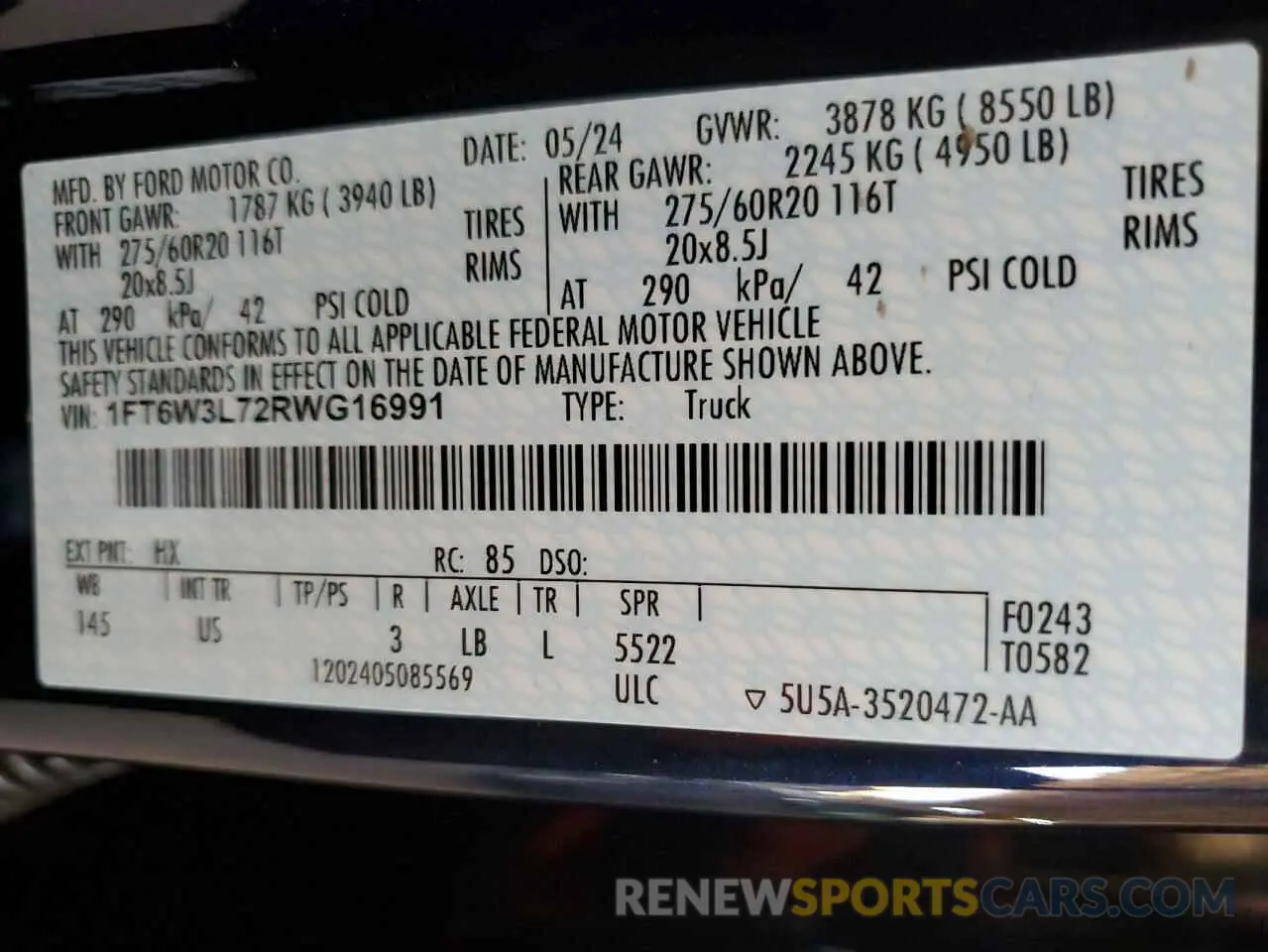 12 Photograph of a damaged car 1FT6W3L72RWG16991 FORD F150 LIGHT 2024