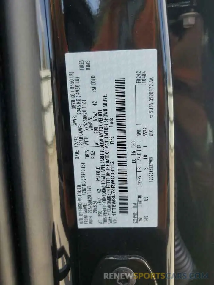13 Photograph of a damaged car 1FT6W3L74RWG03112 FORD F150 LIGHT 2024