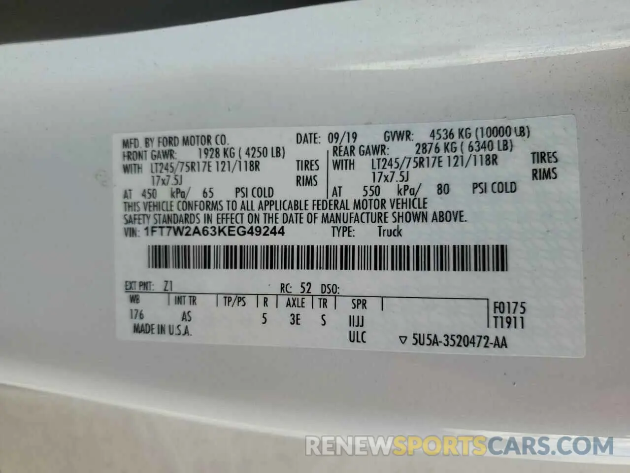 14 Photograph of a damaged car 1FT7W2A63KEG49244 FORD F250 2019