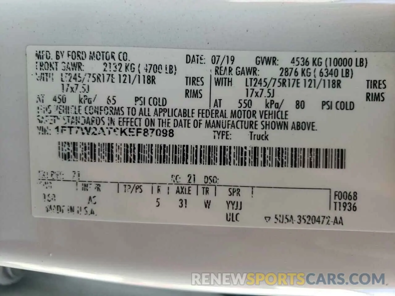 12 Photograph of a damaged car 1FT7W2AT6KEF87098 FORD F250 2019