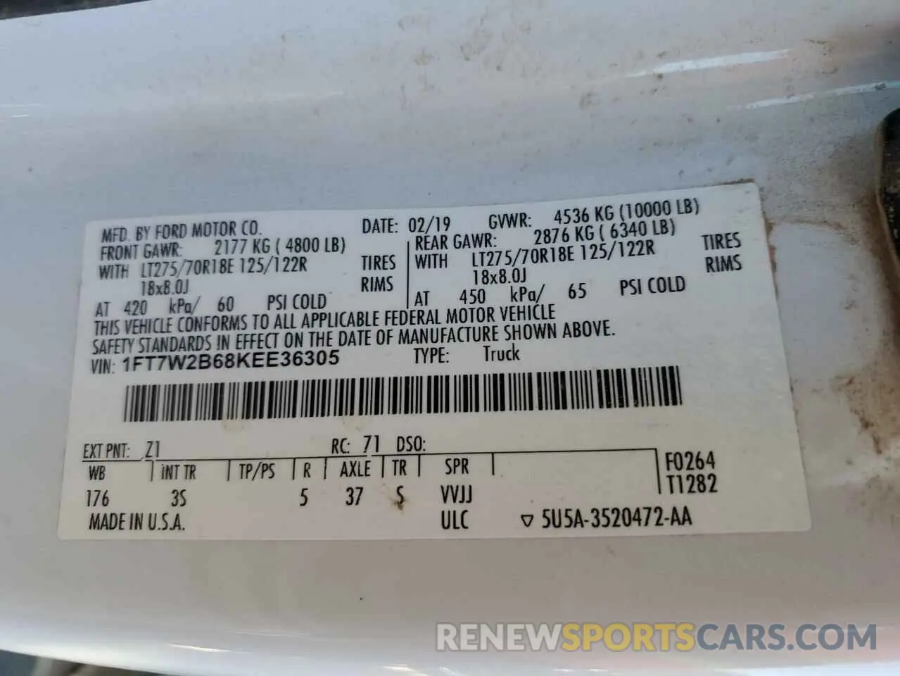12 Photograph of a damaged car 1FT7W2B68KEE36305 FORD F250 2019