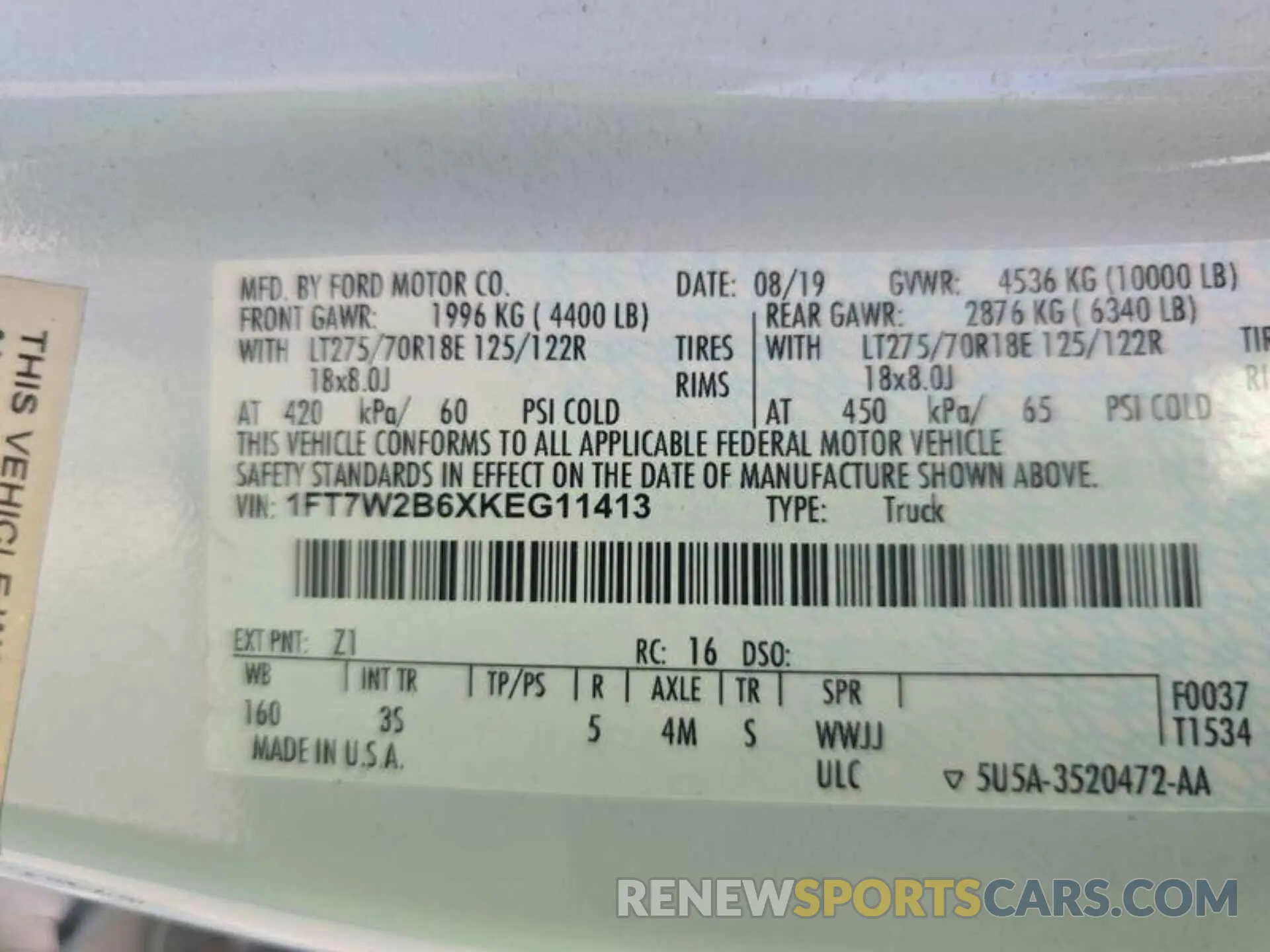5 Photograph of a damaged car 1FT7W2B6XKEG11413 FORD F250 2019