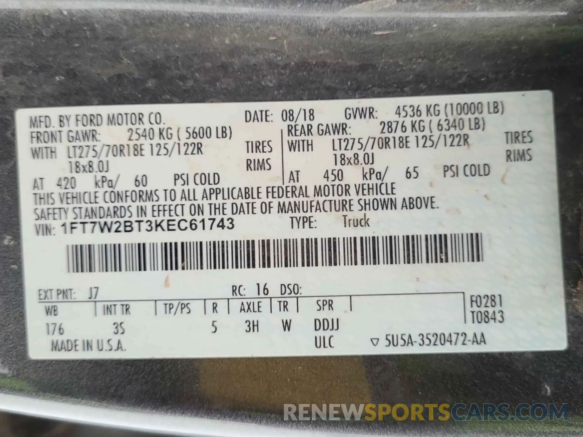 3 Photograph of a damaged car 1FT7W2BT3KEC61743 FORD F250 2019