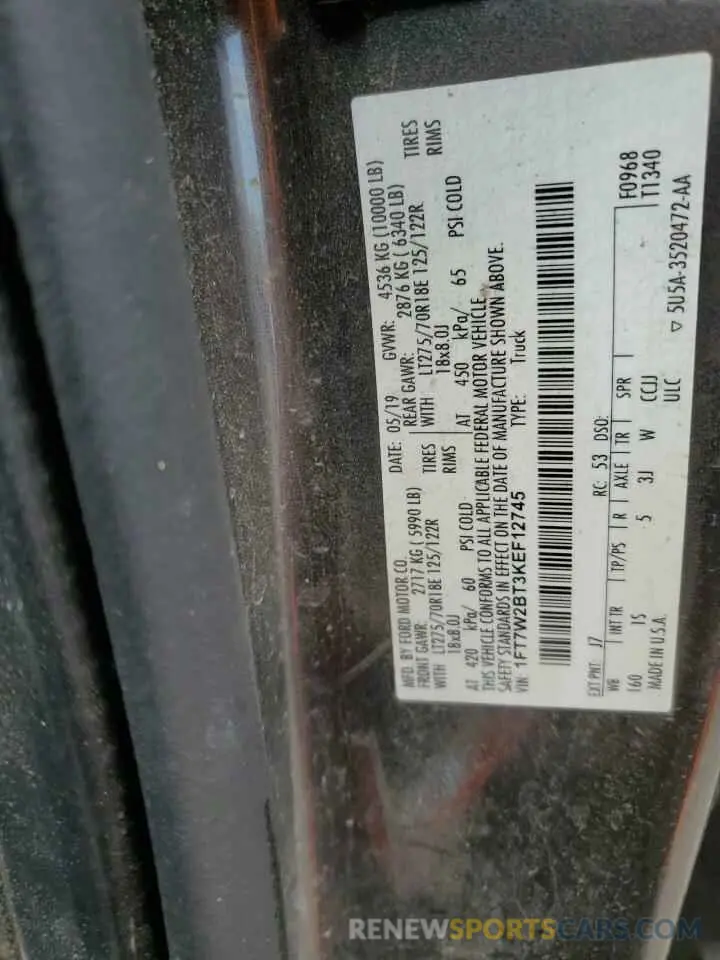 12 Photograph of a damaged car 1FT7W2BT3KEF12745 FORD F250 2019