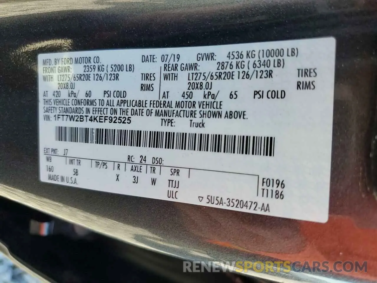 13 Photograph of a damaged car 1FT7W2BT4KEF92525 FORD F250 2019