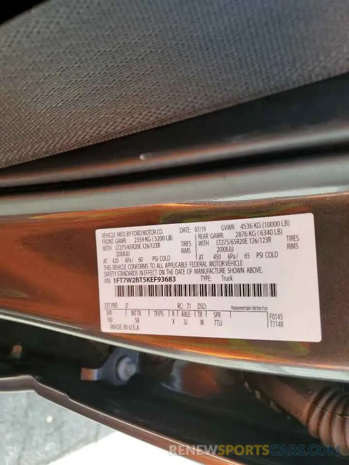 12 Photograph of a damaged car 1FT7W2BT5KEF93683 FORD F250 2019