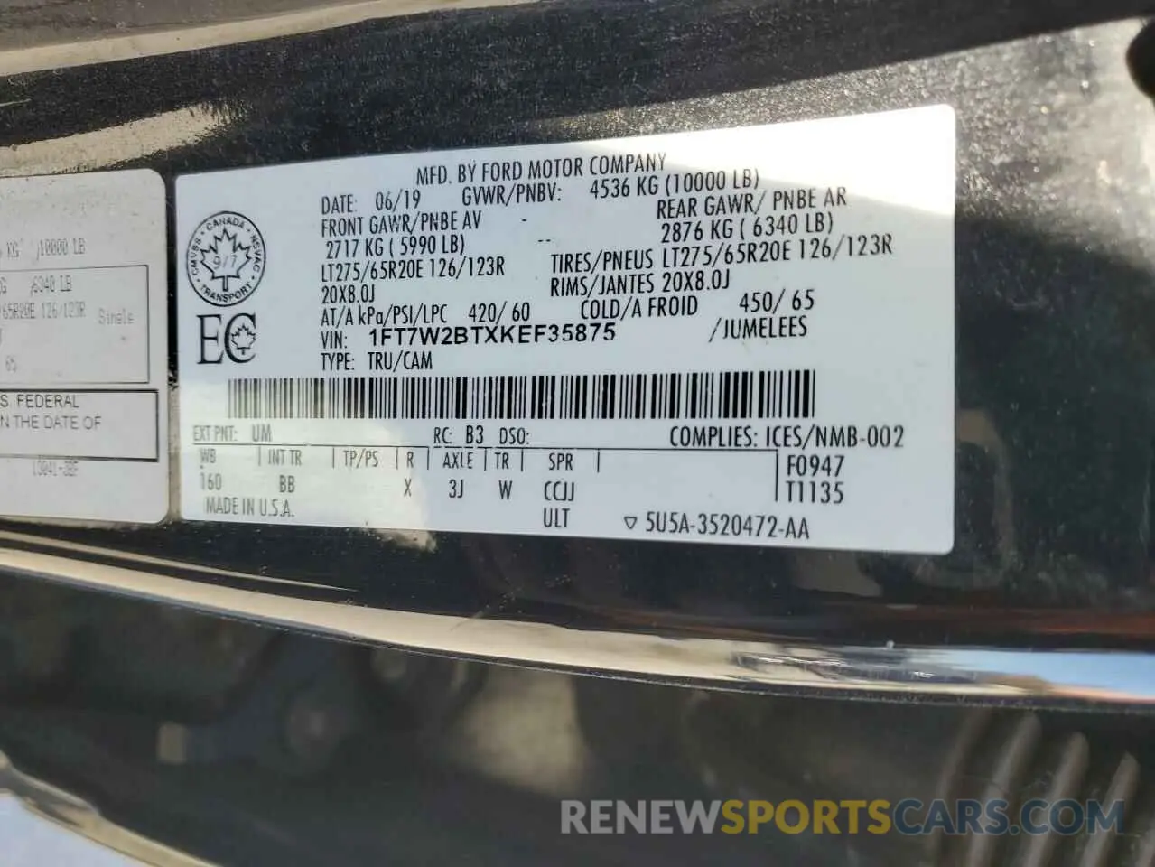 12 Photograph of a damaged car 1FT7W2BTXKEF35875 FORD F250 2019