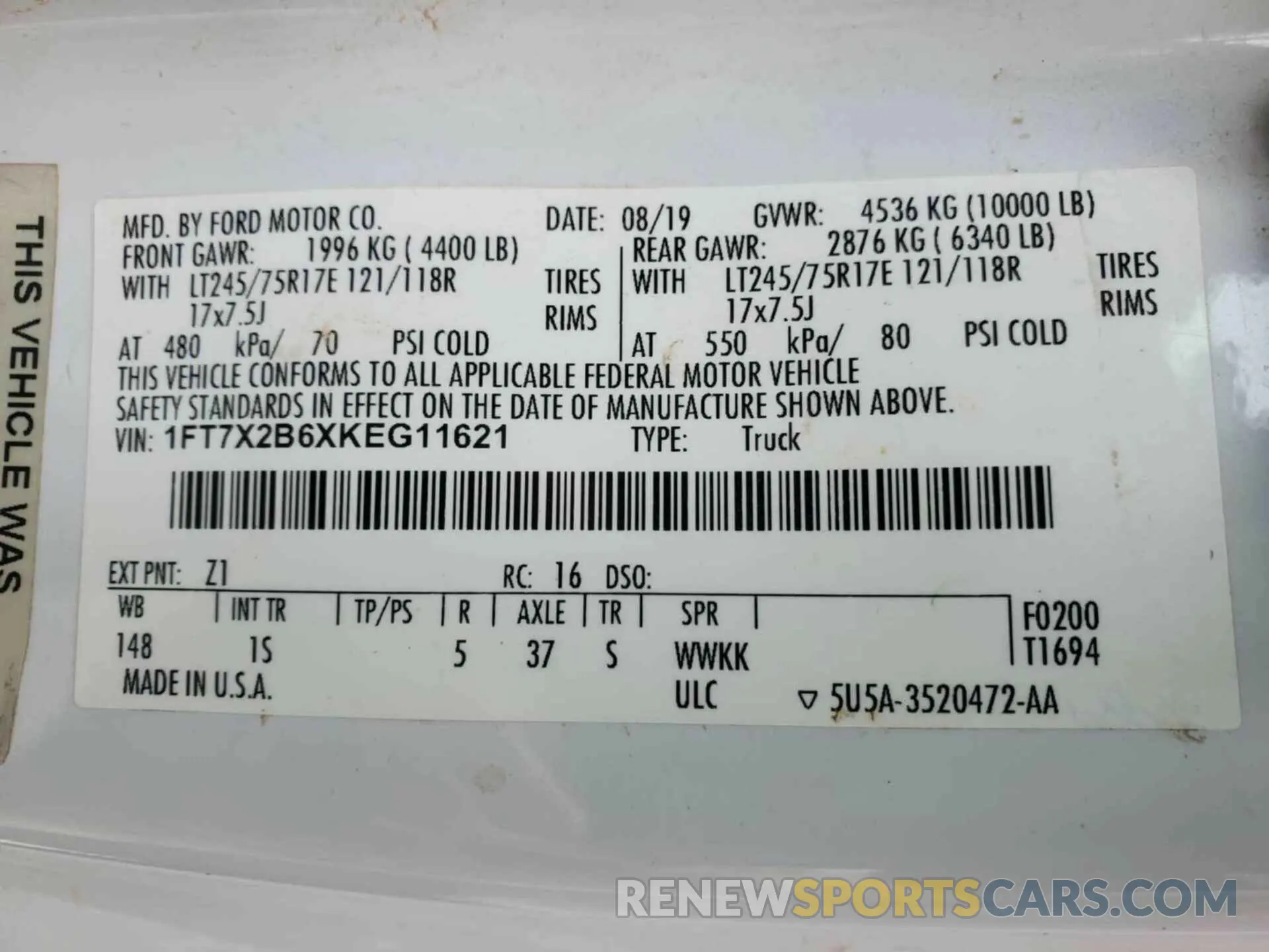 8 Photograph of a damaged car 1FT7X2B6XKEG11621 FORD F250 2019