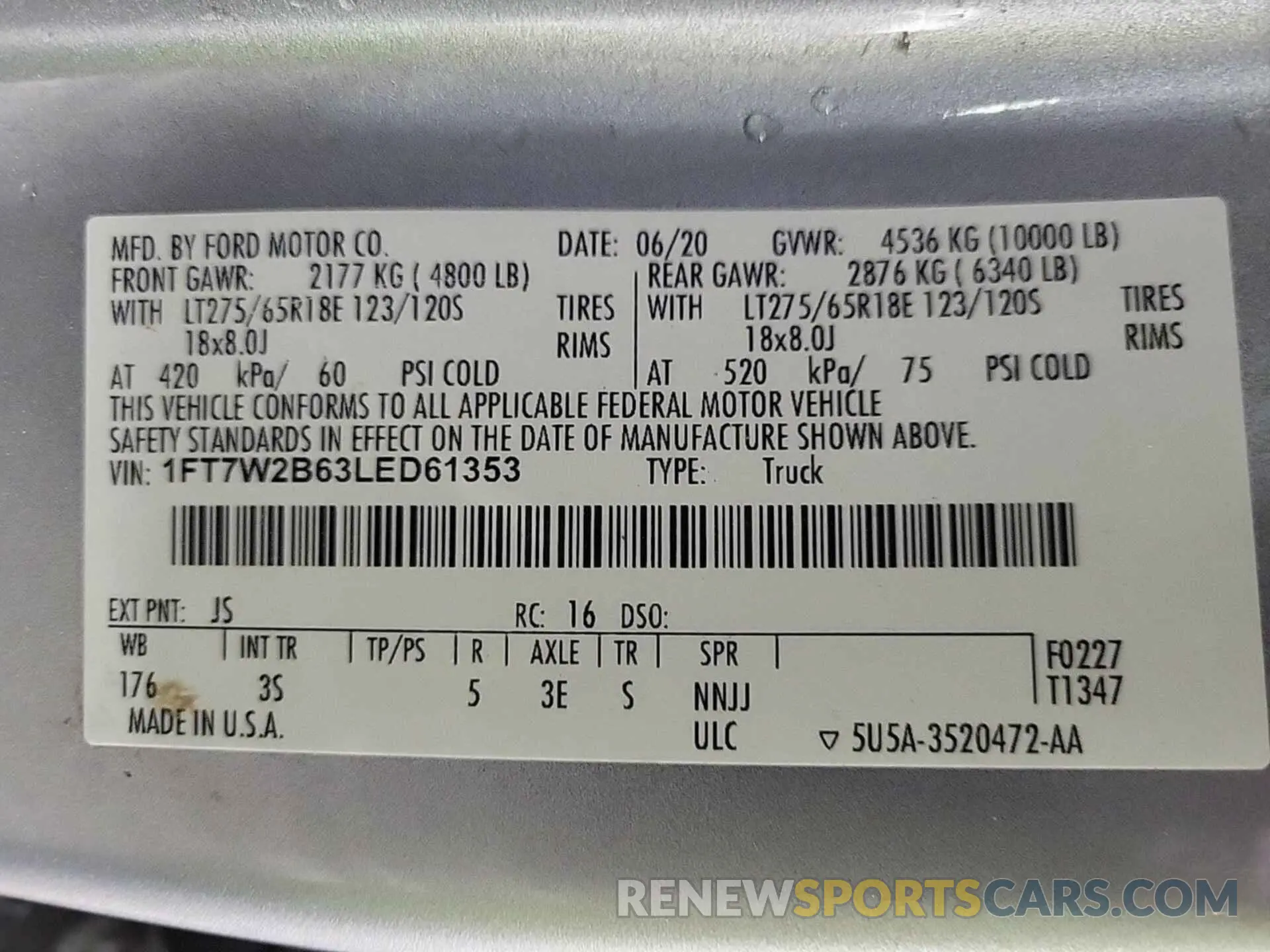 3 Photograph of a damaged car 1FT7W2B63LED61353 FORD F250 2020