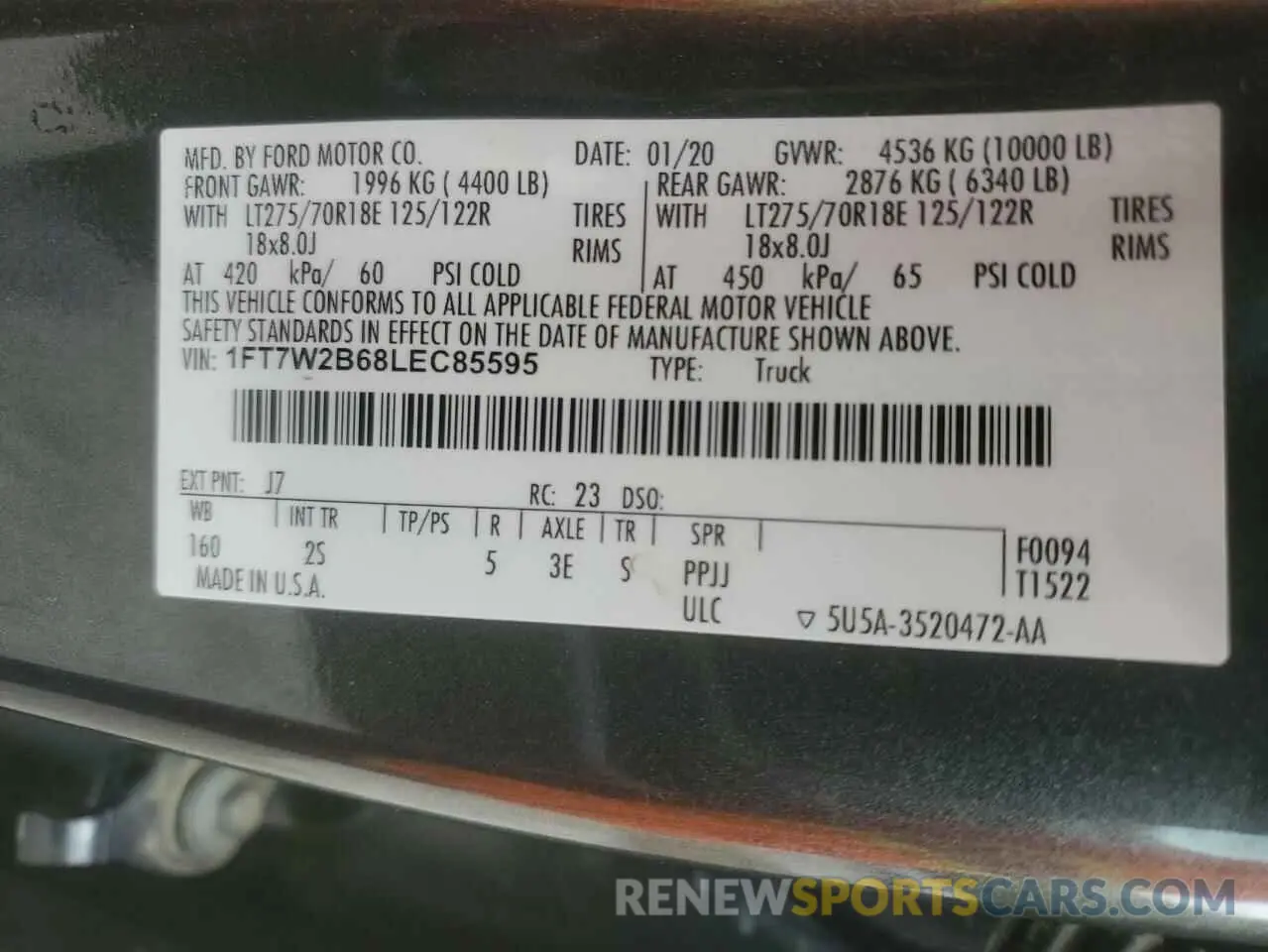 12 Photograph of a damaged car 1FT7W2B68LEC85595 FORD F250 2020