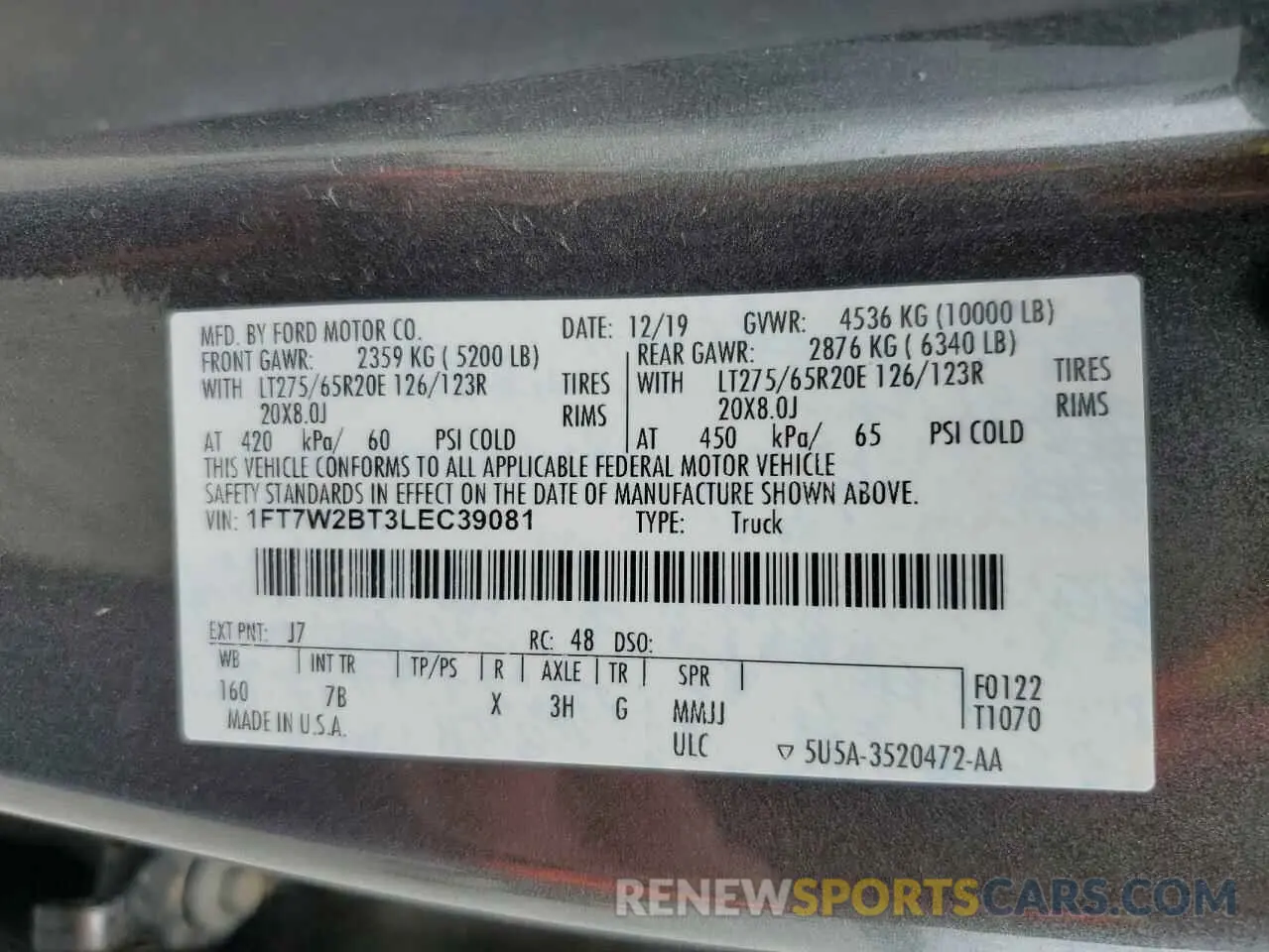14 Photograph of a damaged car 1FT7W2BT3LEC39081 FORD F250 2020