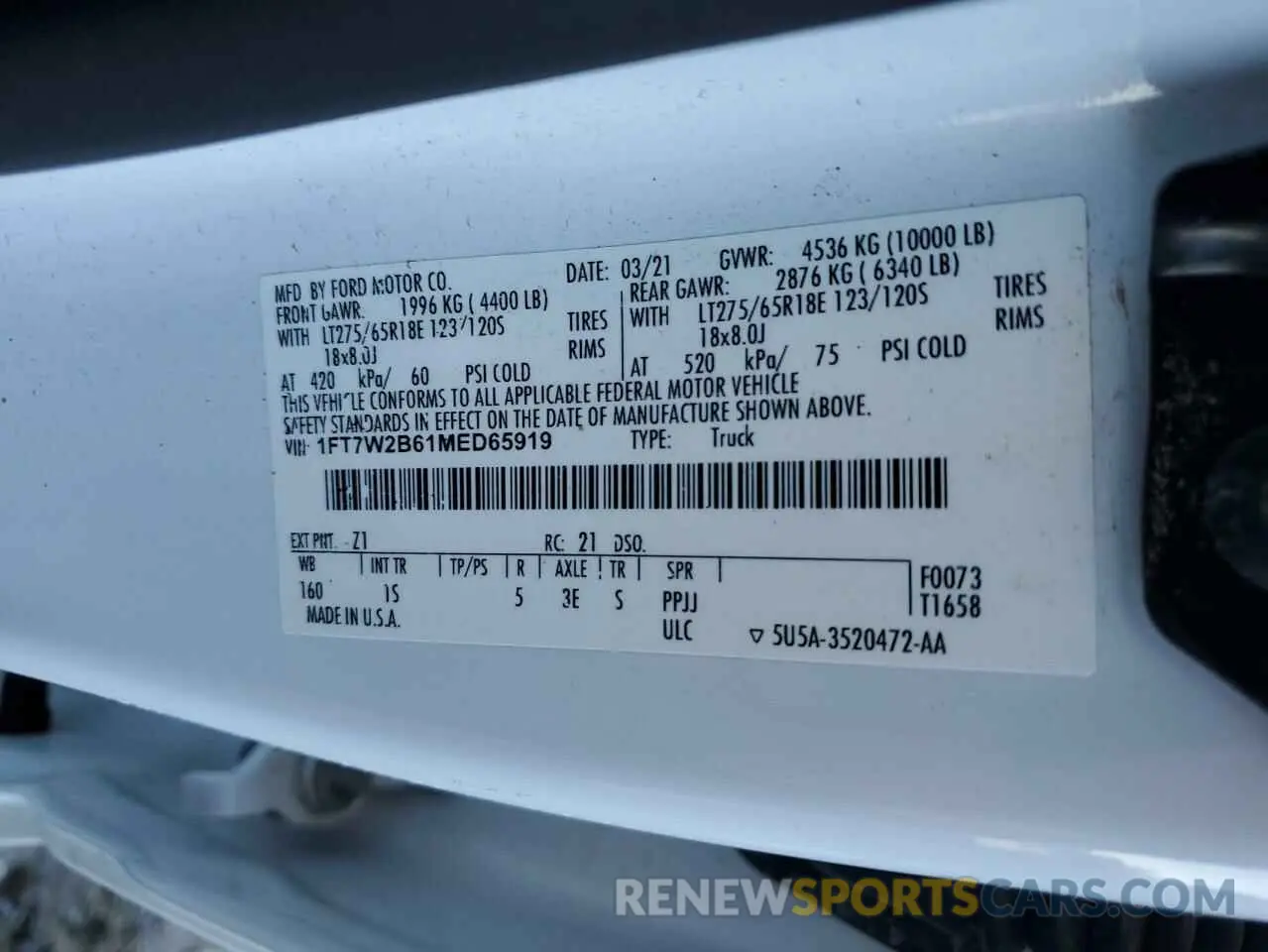 12 Photograph of a damaged car 1FT7W2B61MED65919 FORD F250 2021